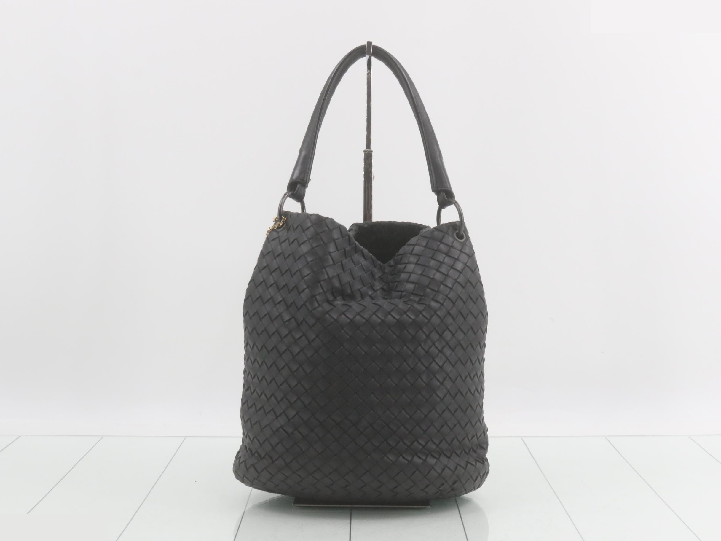 Intrecciato Leather Handbag, Black — view 2