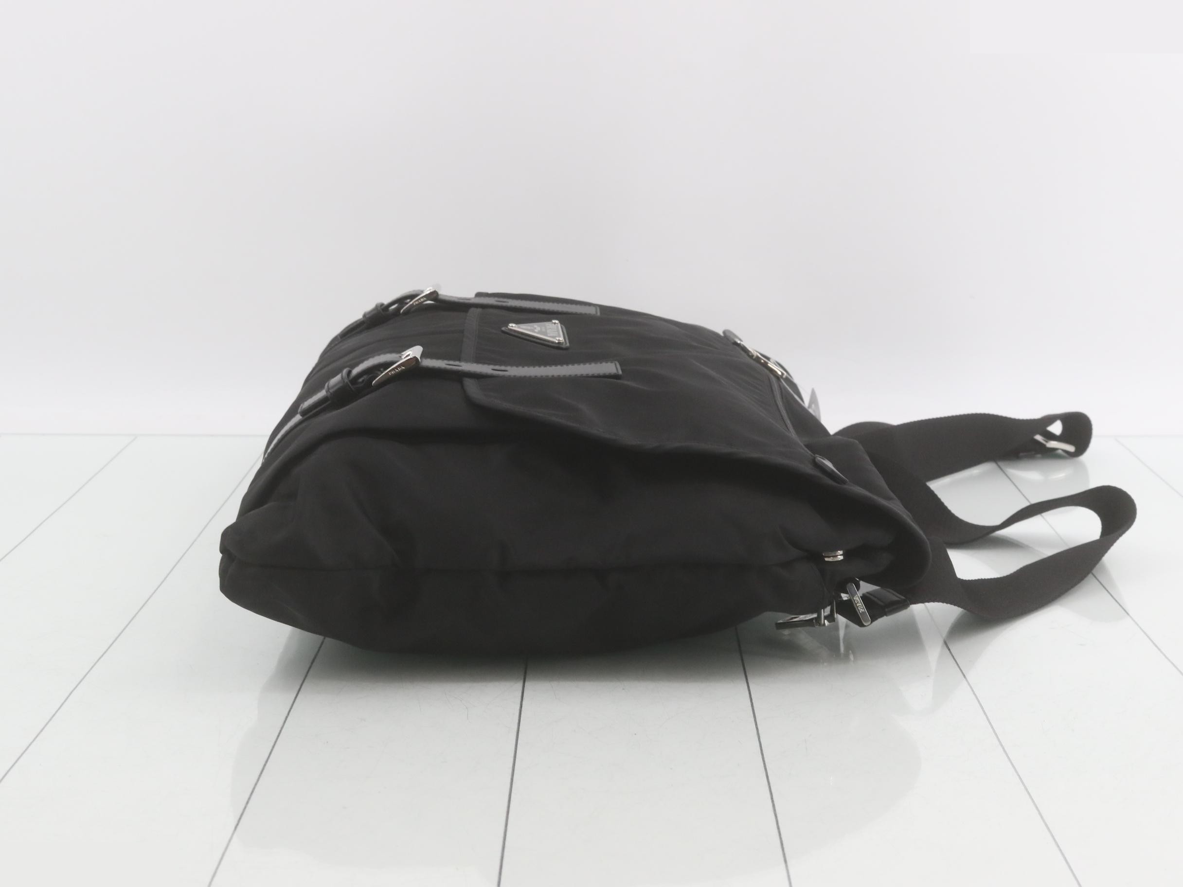 Nylon Flap Shoulder Bag, Black — view 3