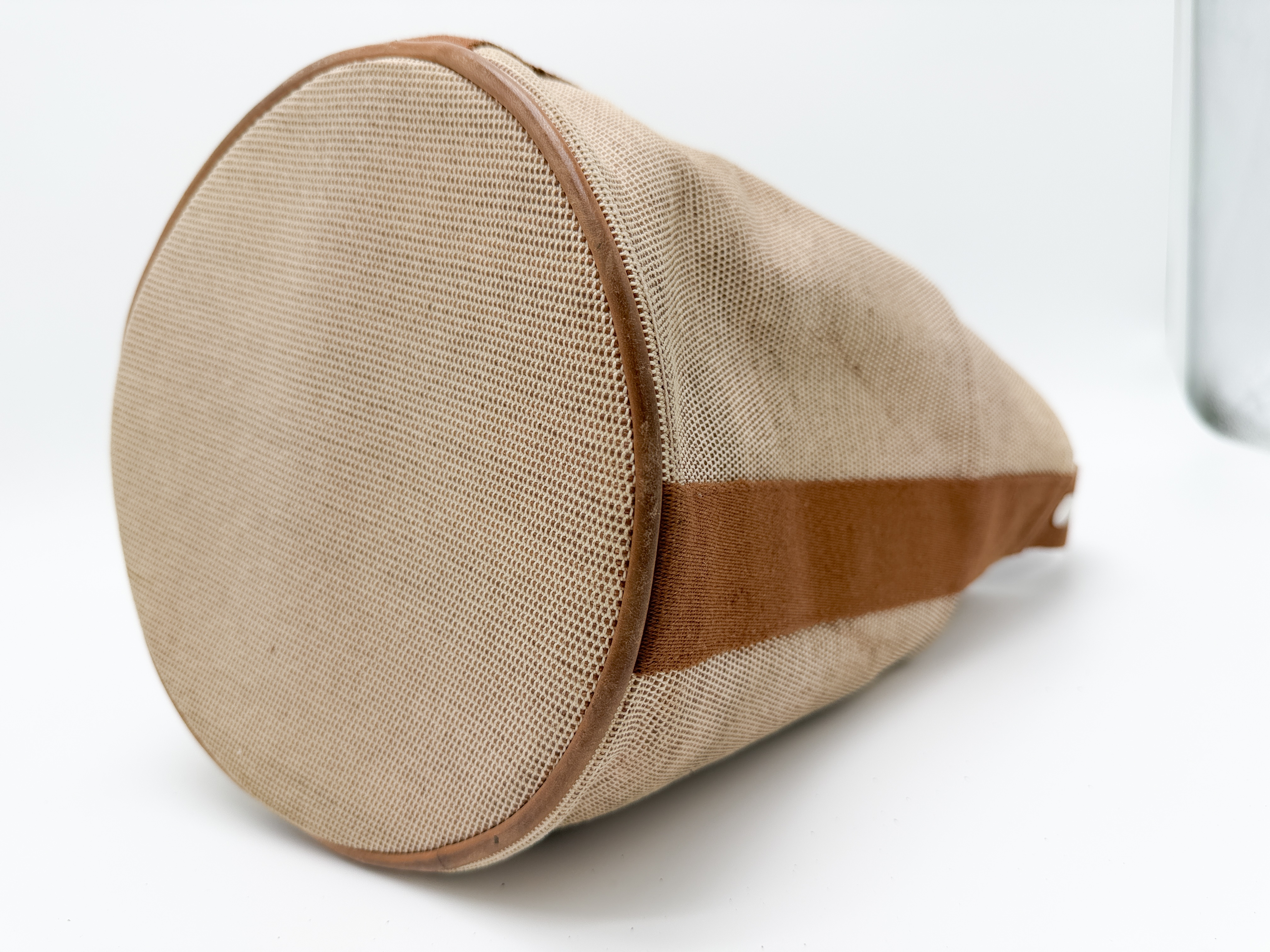 Saxo MM Canvas Tote Bag in Beige x Brown with Silver Hardware — view 5