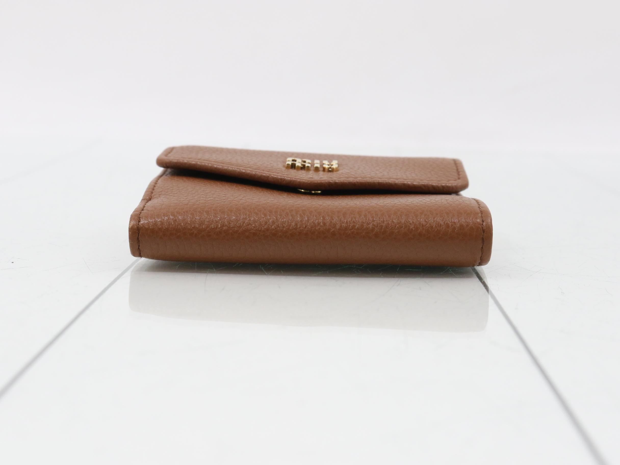Leather Tri-fold Wallet, Brown — view 3