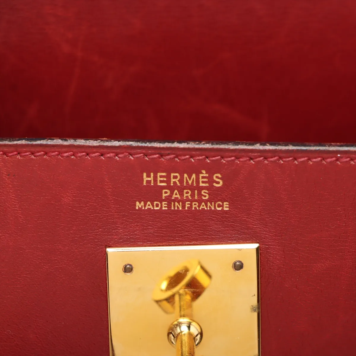 [Individually wrapped] Hermes Kelly 32 Le Tourne Box Calf Rouge Ash Gold Hardware W:1993 — view 12