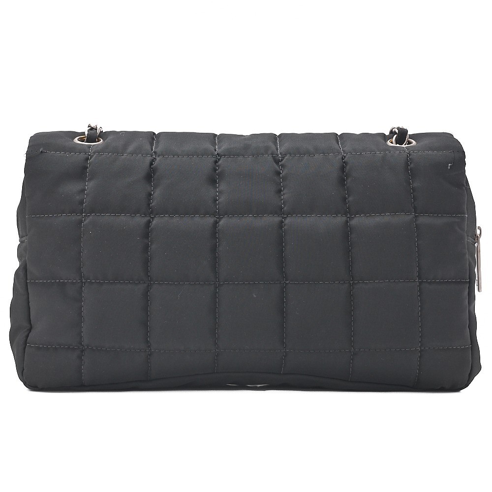 Nylon x Leather Chocolate Bar Single Flap Chain Shoulder Bag Black — view 2