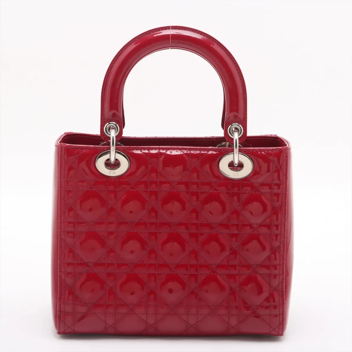 Cannage Lady Dior Patent Leather Handbag Red — view 2