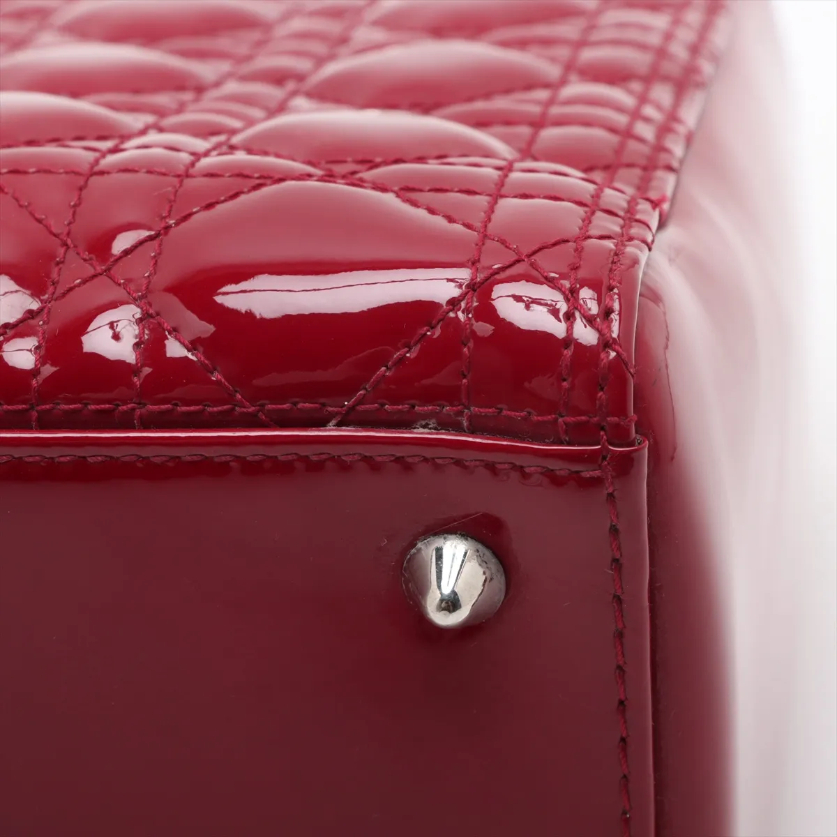 Cannage Lady Dior Patent Leather Handbag Red — view 11