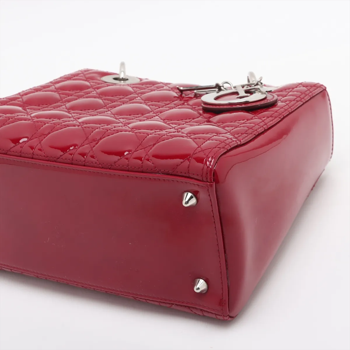 Cannage Lady Dior Patent Leather Handbag Red — view 3