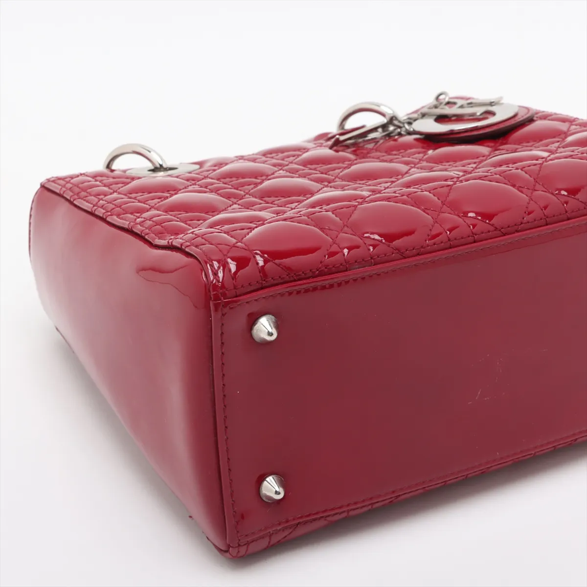 Cannage Lady Dior Patent Leather Handbag Red — view 4