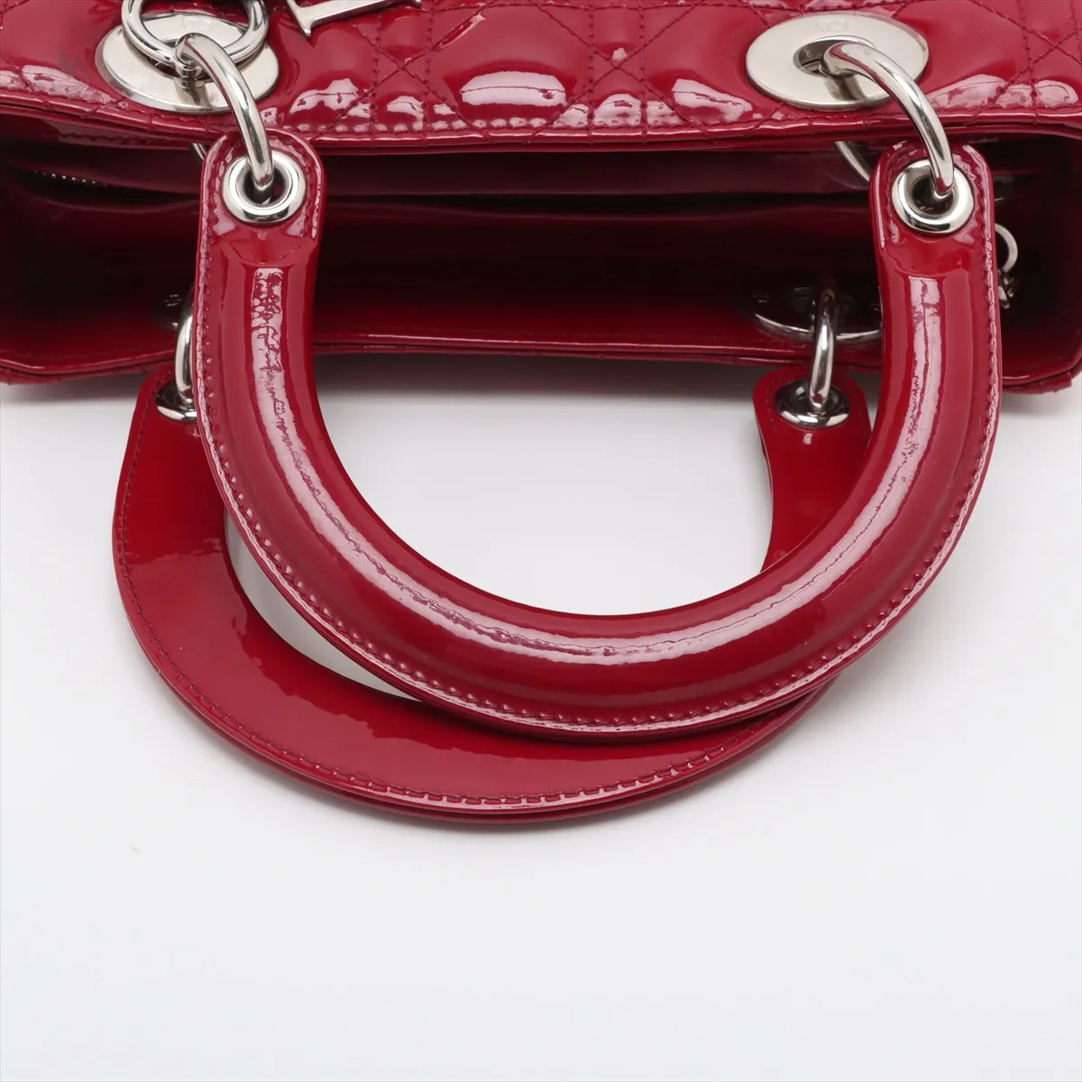 Cannage Lady Dior Patent Leather Handbag Red — view 5