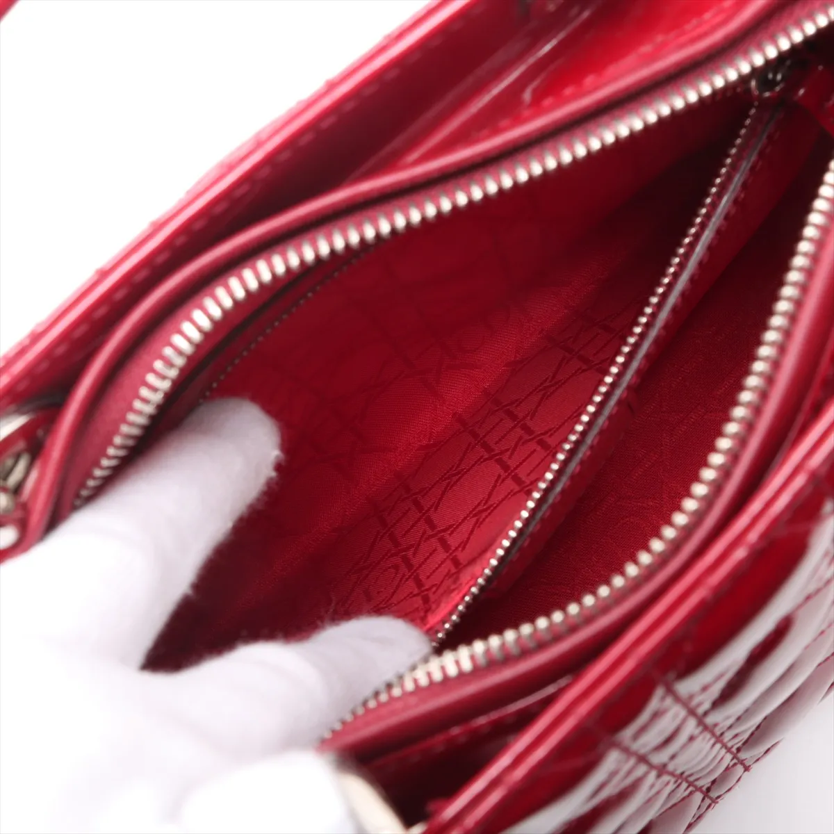 Cannage Lady Dior Patent Leather Handbag Red — view 8