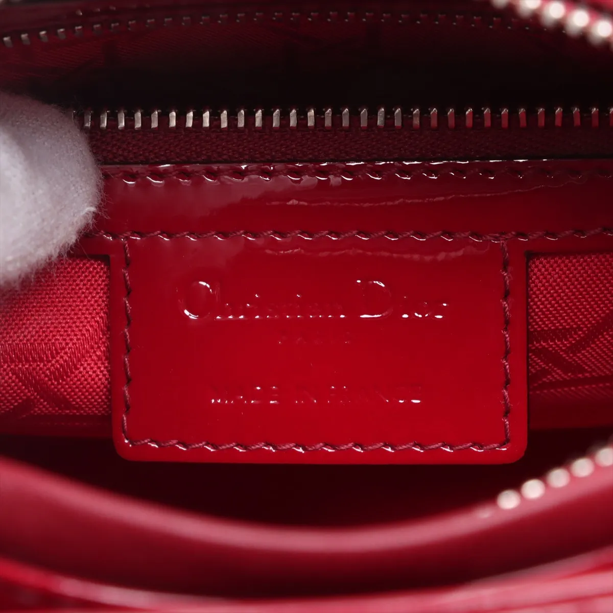 Cannage Lady Dior Patent Leather Handbag Red — view 9
