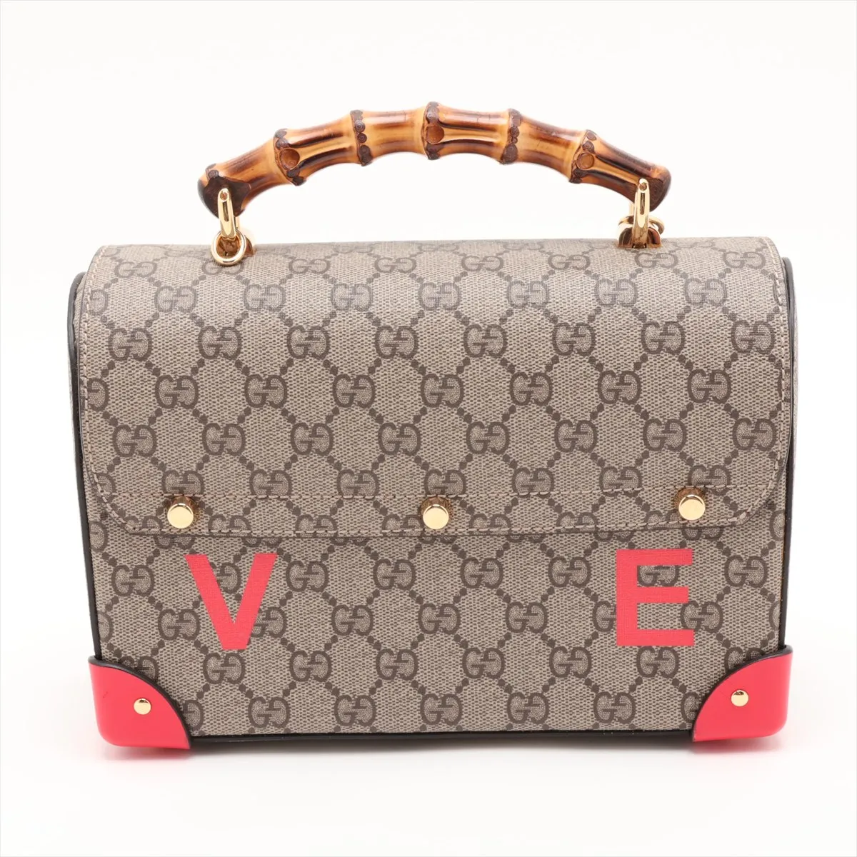 GG Supreme Bamboo 603221 PVC x Leather 2-Way Handbag Beige x Red — view 2