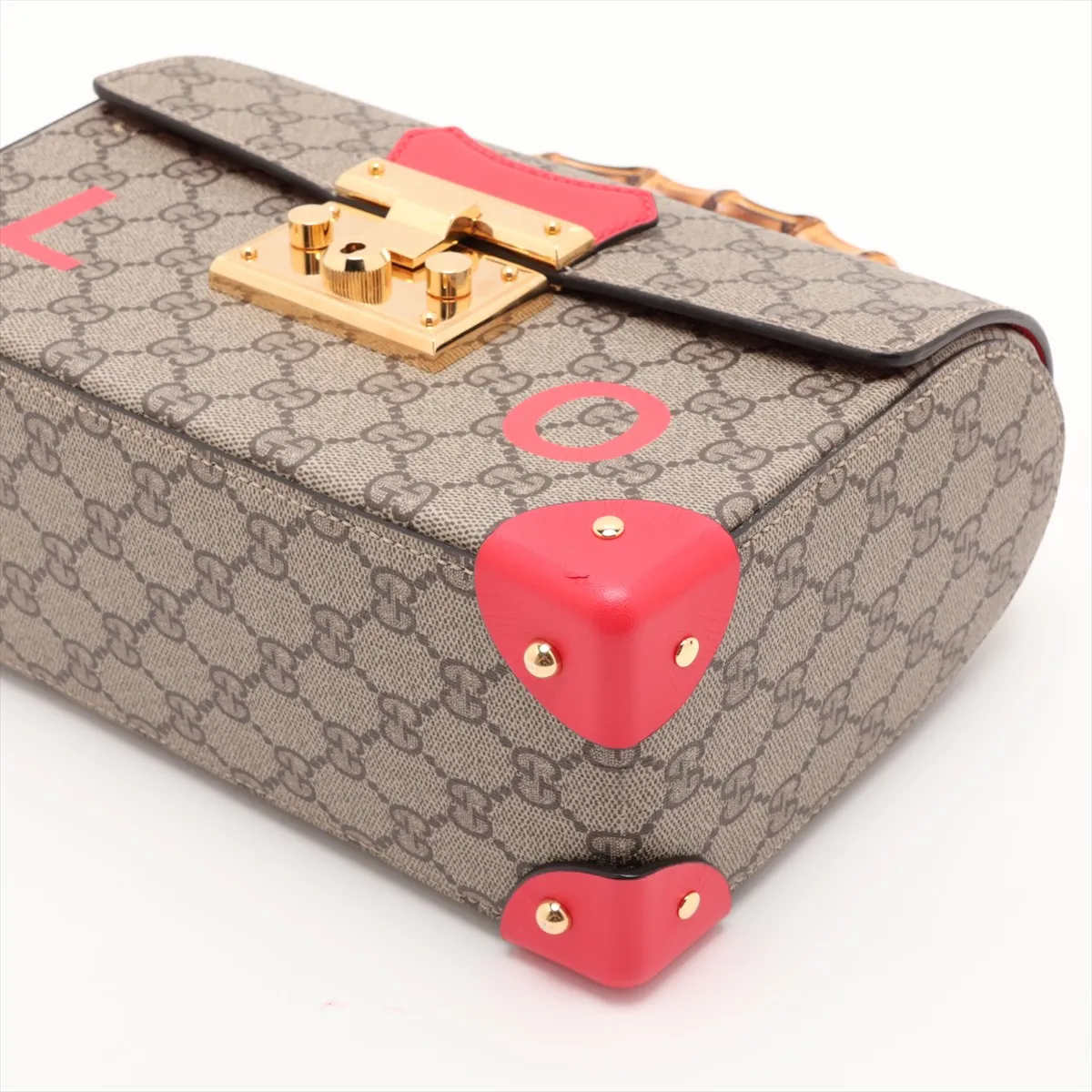 GG Supreme Bamboo 603221 PVC x Leather 2-Way Handbag Beige x Red — view 3