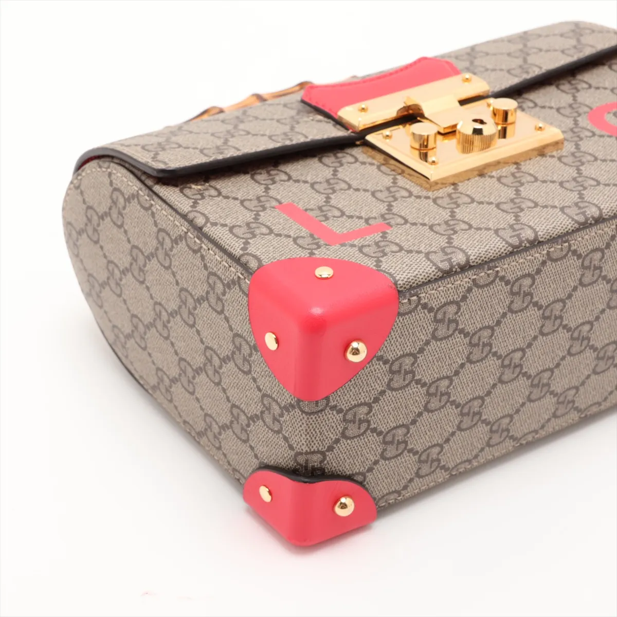 GG Supreme Bamboo 603221 PVC x Leather 2-Way Handbag Beige x Red — view 4