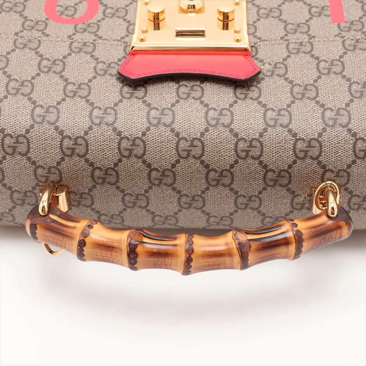 GG Supreme Bamboo 603221 PVC x Leather 2-Way Handbag Beige x Red — view 5