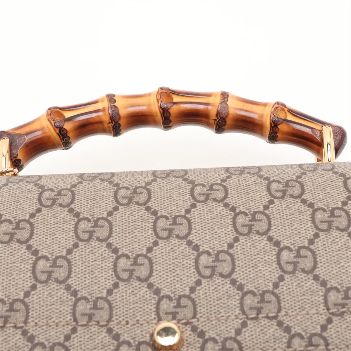 GG Supreme Bamboo 603221 PVC x Leather 2-Way Handbag Beige x Red — view 6
