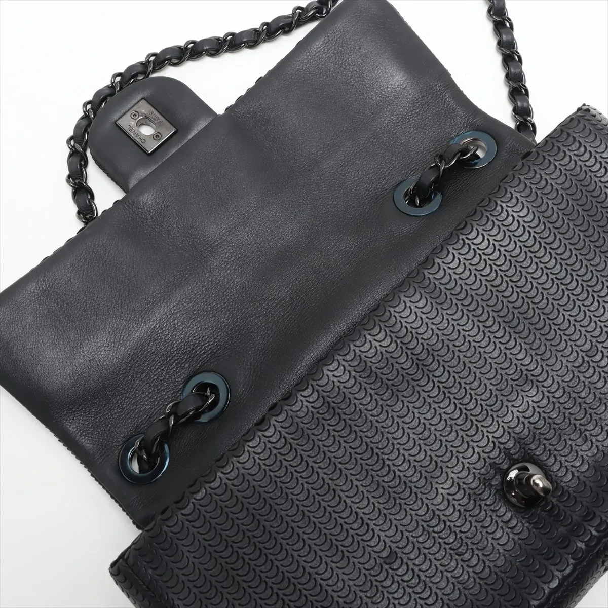 Coco Mark Lambskin Single Flap Double Chain Bag Black Silver Hardware 19015975 19th Series — view 11