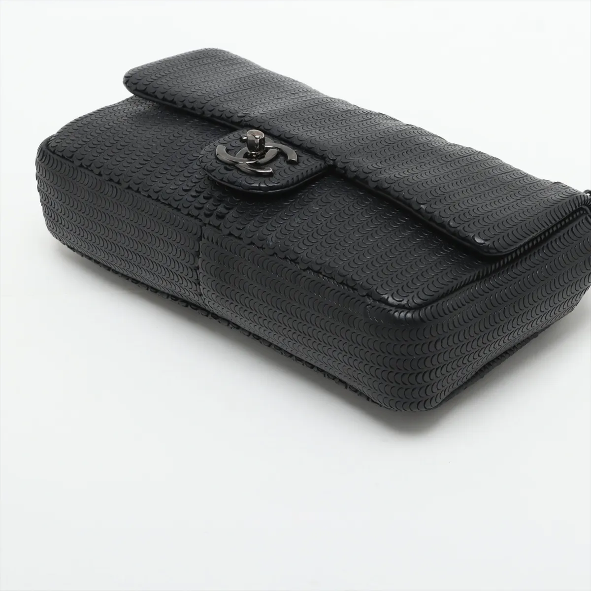 Coco Mark Lambskin Single Flap Double Chain Bag Black Silver Hardware 19015975 19th Series — view 3