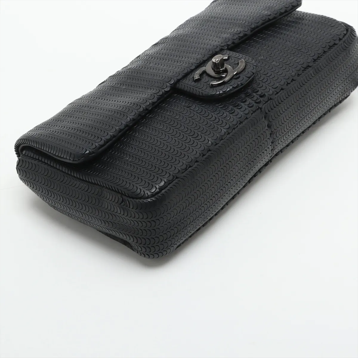 Coco Mark Lambskin Single Flap Double Chain Bag Black Silver Hardware 19015975 19th Series — view 4