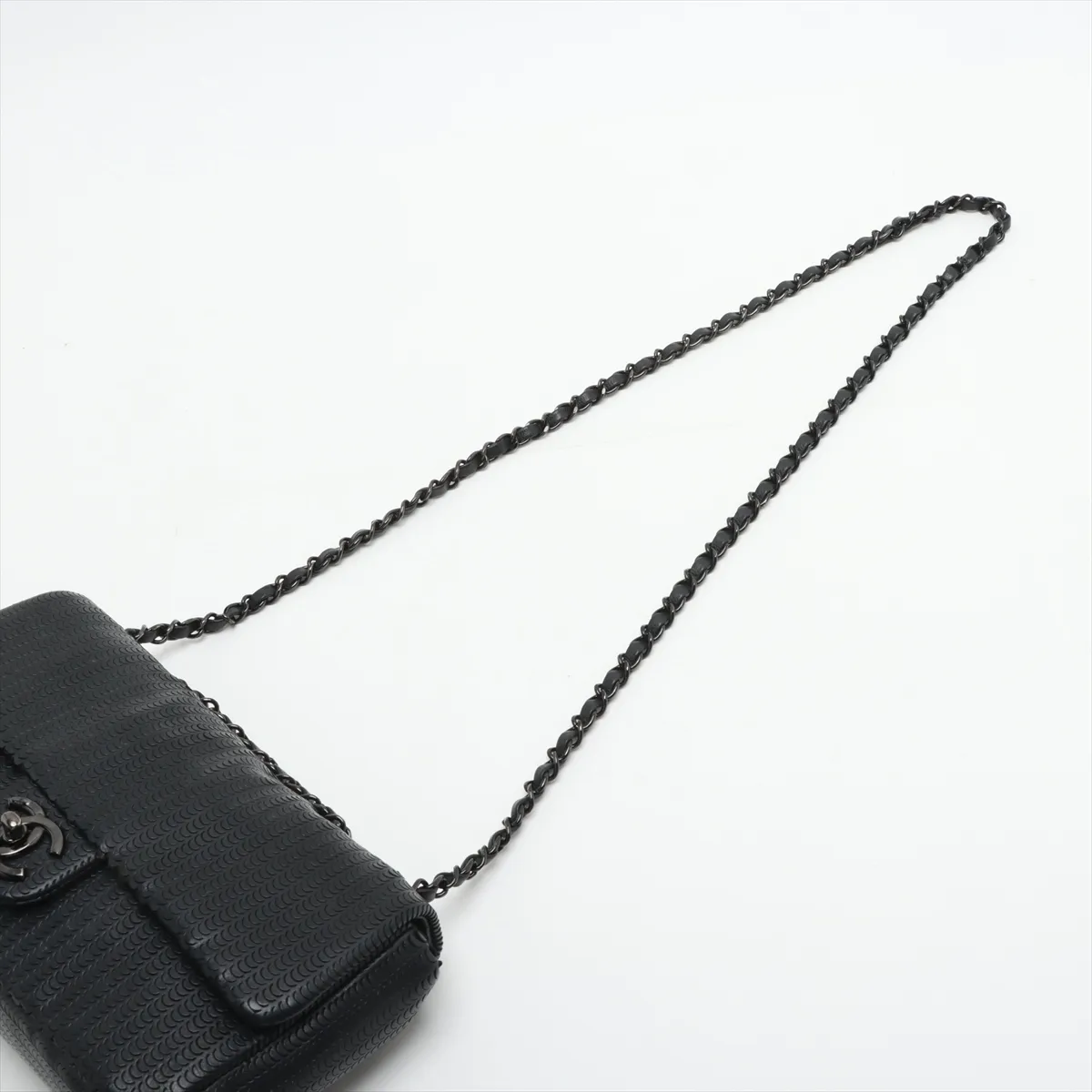 Coco Mark Lambskin Single Flap Double Chain Bag Black Silver Hardware 19015975 19th Series — view 5