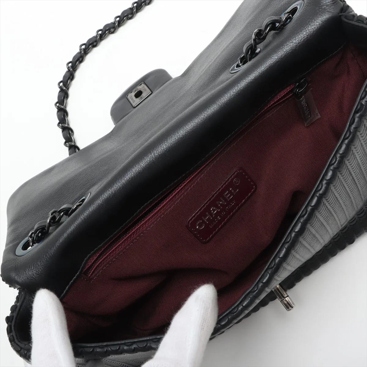 Coco Mark Lambskin Single Flap Double Chain Bag Black Silver Hardware 19015975 19th Series — view 10