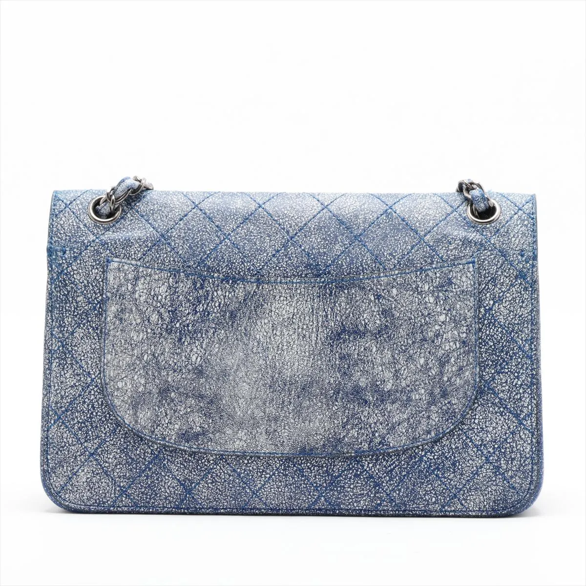 Matelassé Leather Double Flap Double Chain Bag, Blue, Gunmetal Hardware, 23520545, Serial Number 23 — view 2