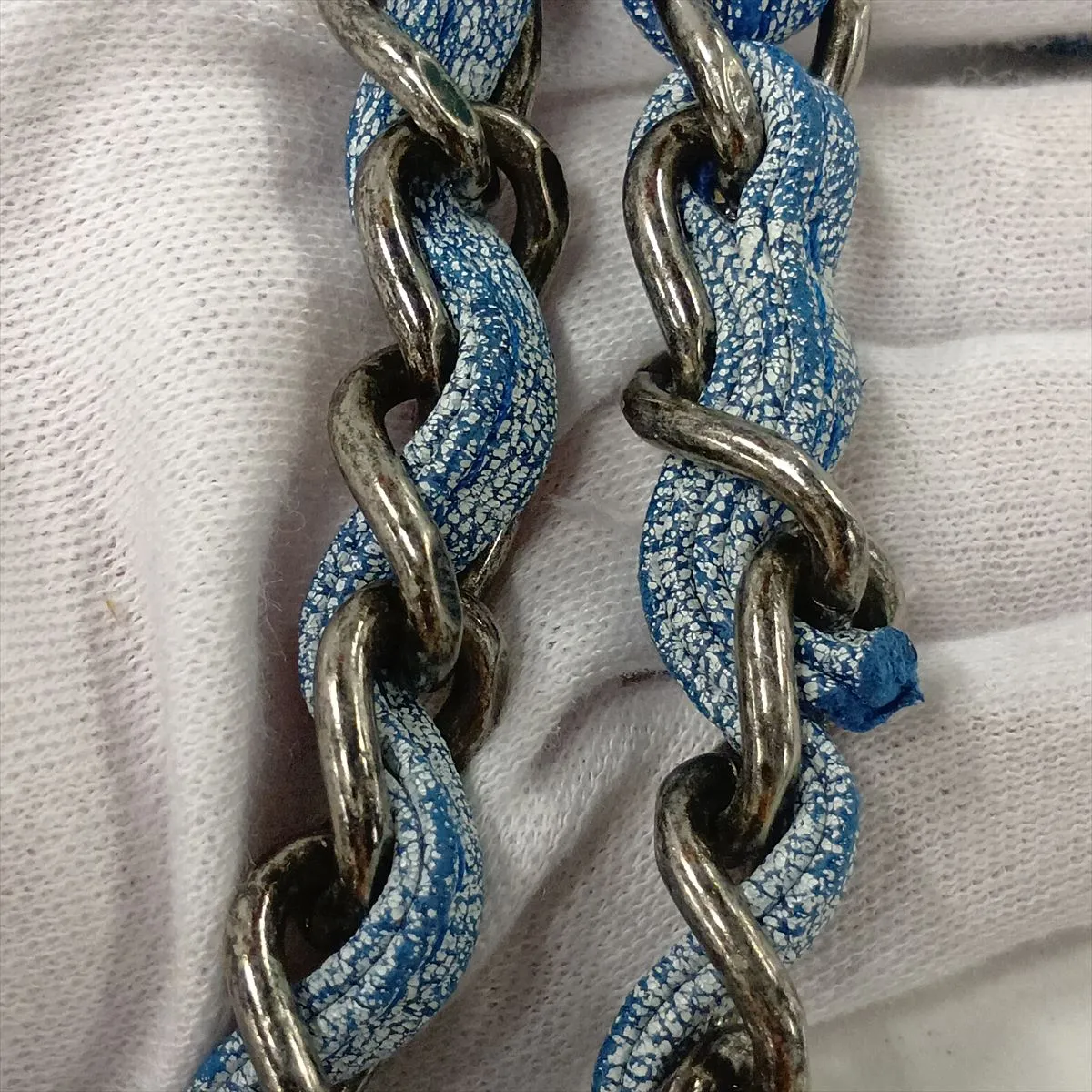 Matelassé Leather Double Flap Double Chain Bag, Blue, Gunmetal Hardware, 23520545, Serial Number 23 — view 12