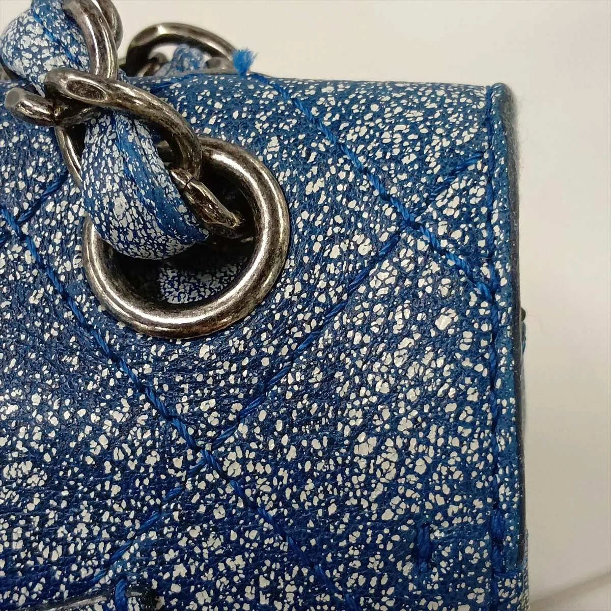 Matelassé Leather Double Flap Double Chain Bag, Blue, Gunmetal Hardware, 23520545, Serial Number 23 — view 15