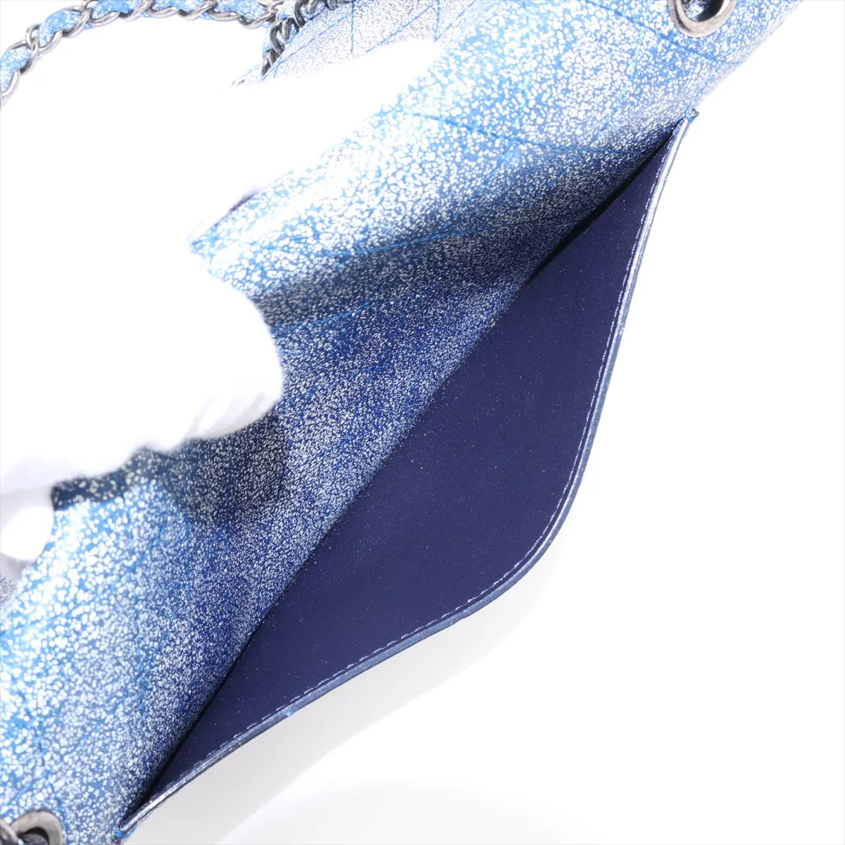 Matelassé Leather Double Flap Double Chain Bag, Blue, Gunmetal Hardware, 23520545, Serial Number 23 — view 9