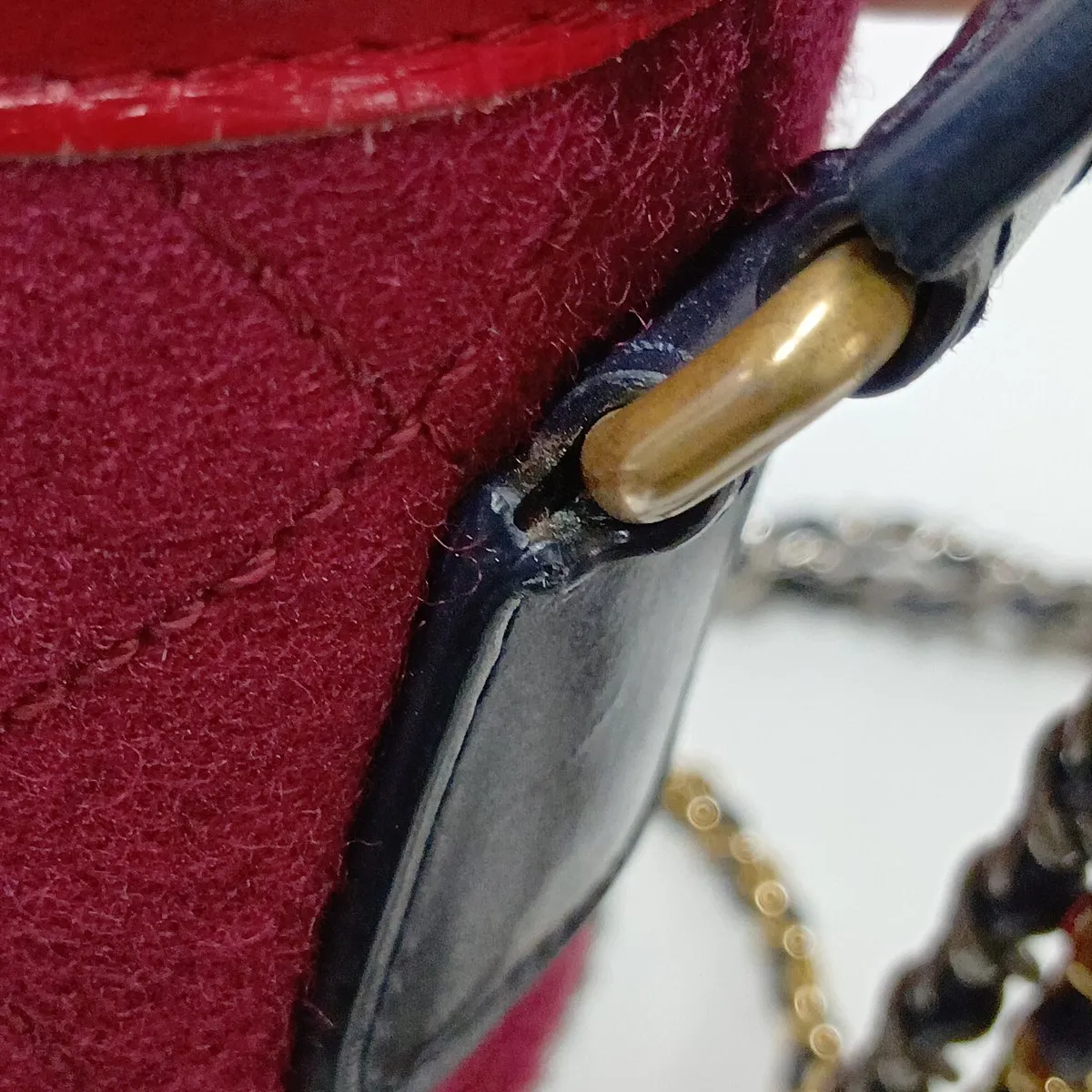 Gabrielle de Chanel Wool x Vintage Calf Chain Shoulder Bag, Red x Navy, Gold x Silver Hardware, 24559315, Serial Number 24 — view 11