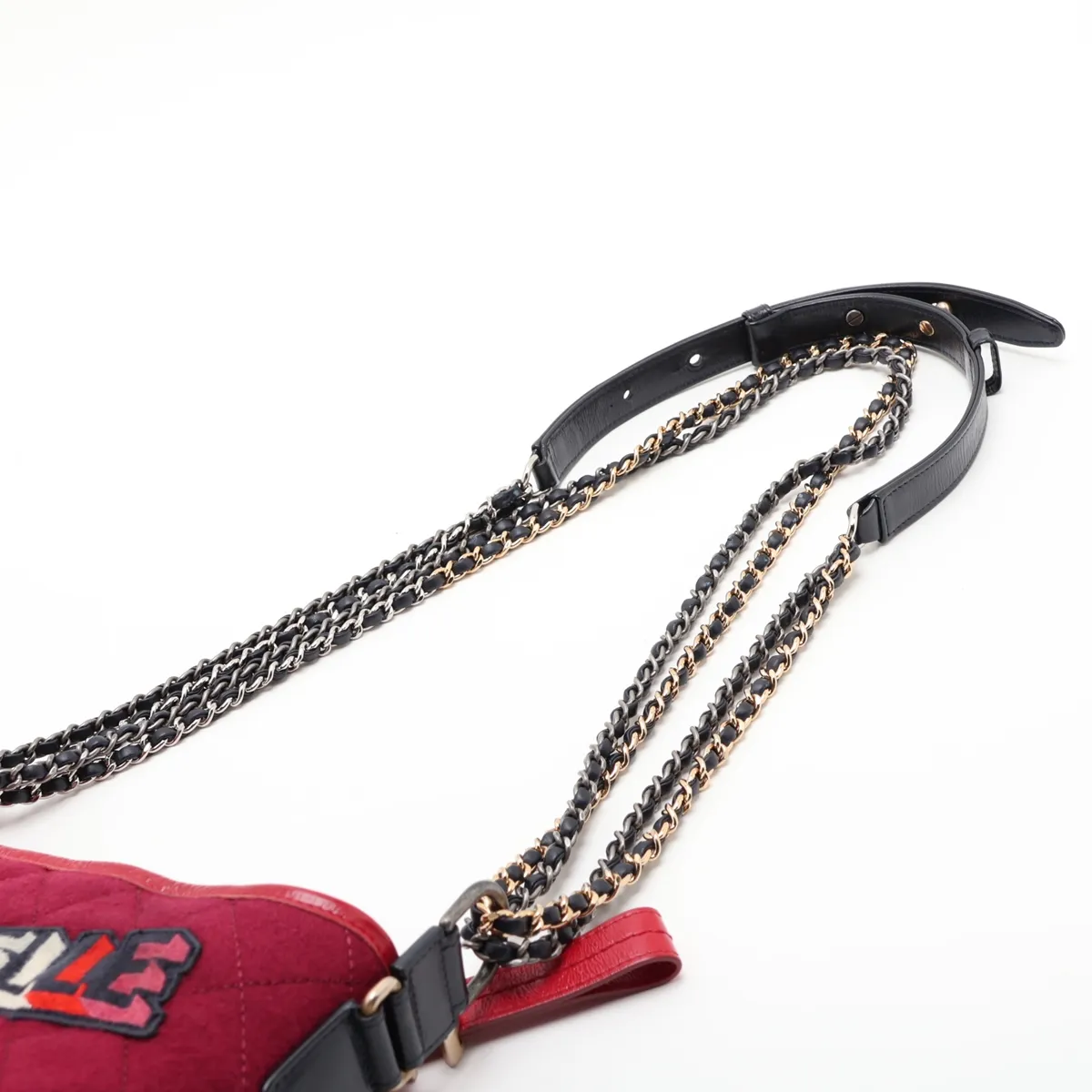 Gabrielle de Chanel Wool x Vintage Calf Chain Shoulder Bag, Red x Navy, Gold x Silver Hardware, 24559315, Serial Number 24 — view 5