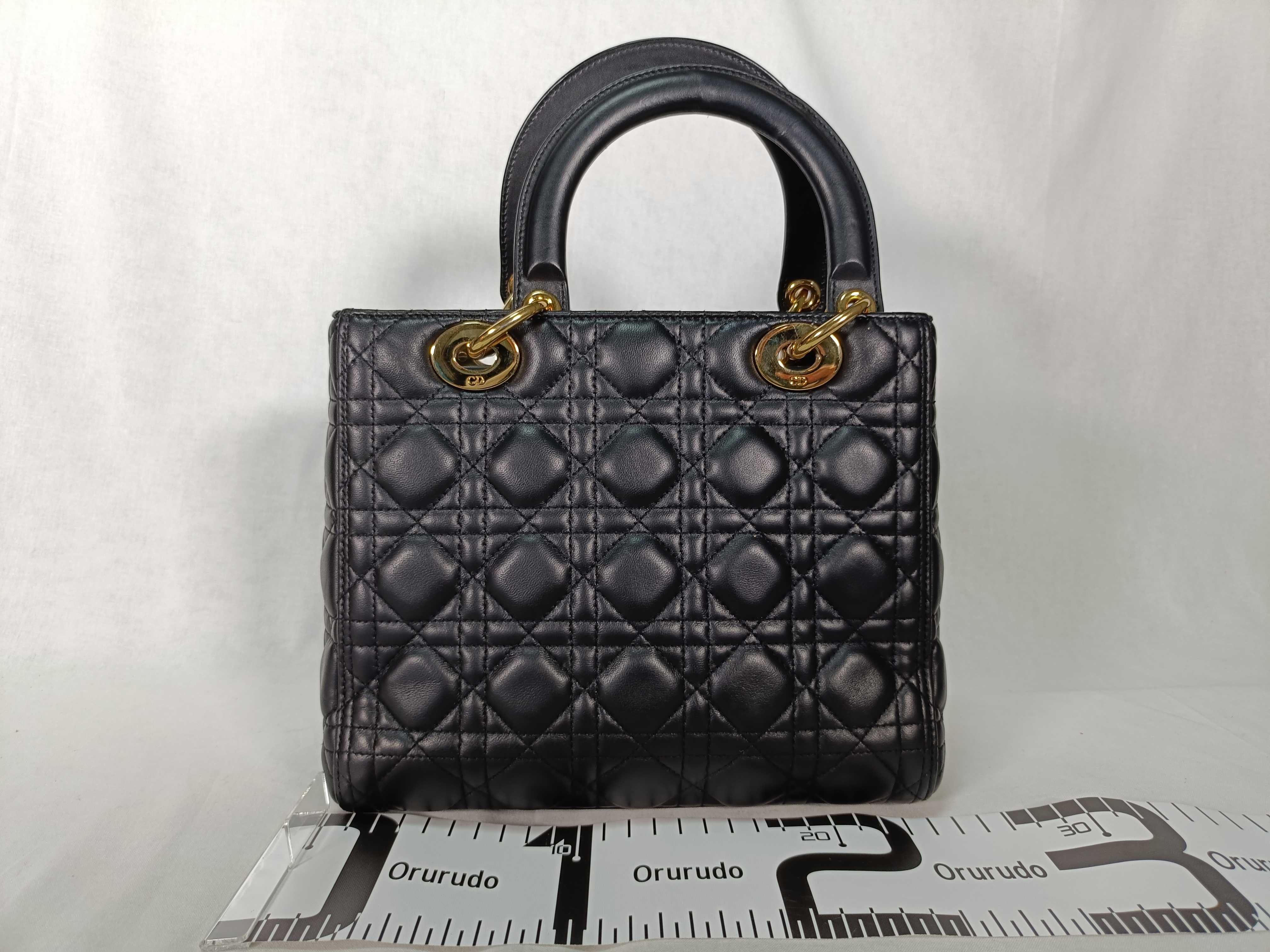 Lady Dior Black Cannage Lambskin Medium Handbag with Gold Hardware — view 2