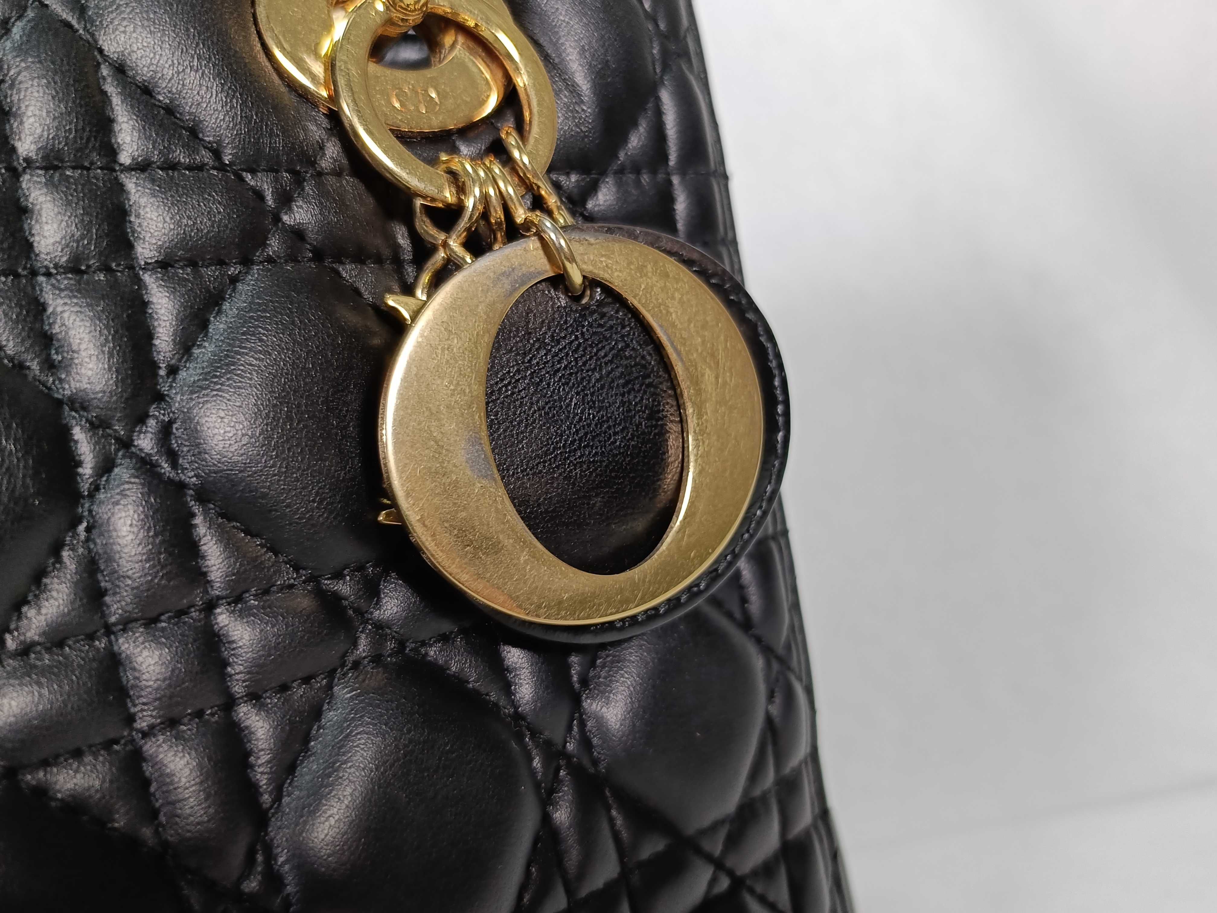 Lady Dior Black Cannage Lambskin Medium Handbag with Gold Hardware — view 11