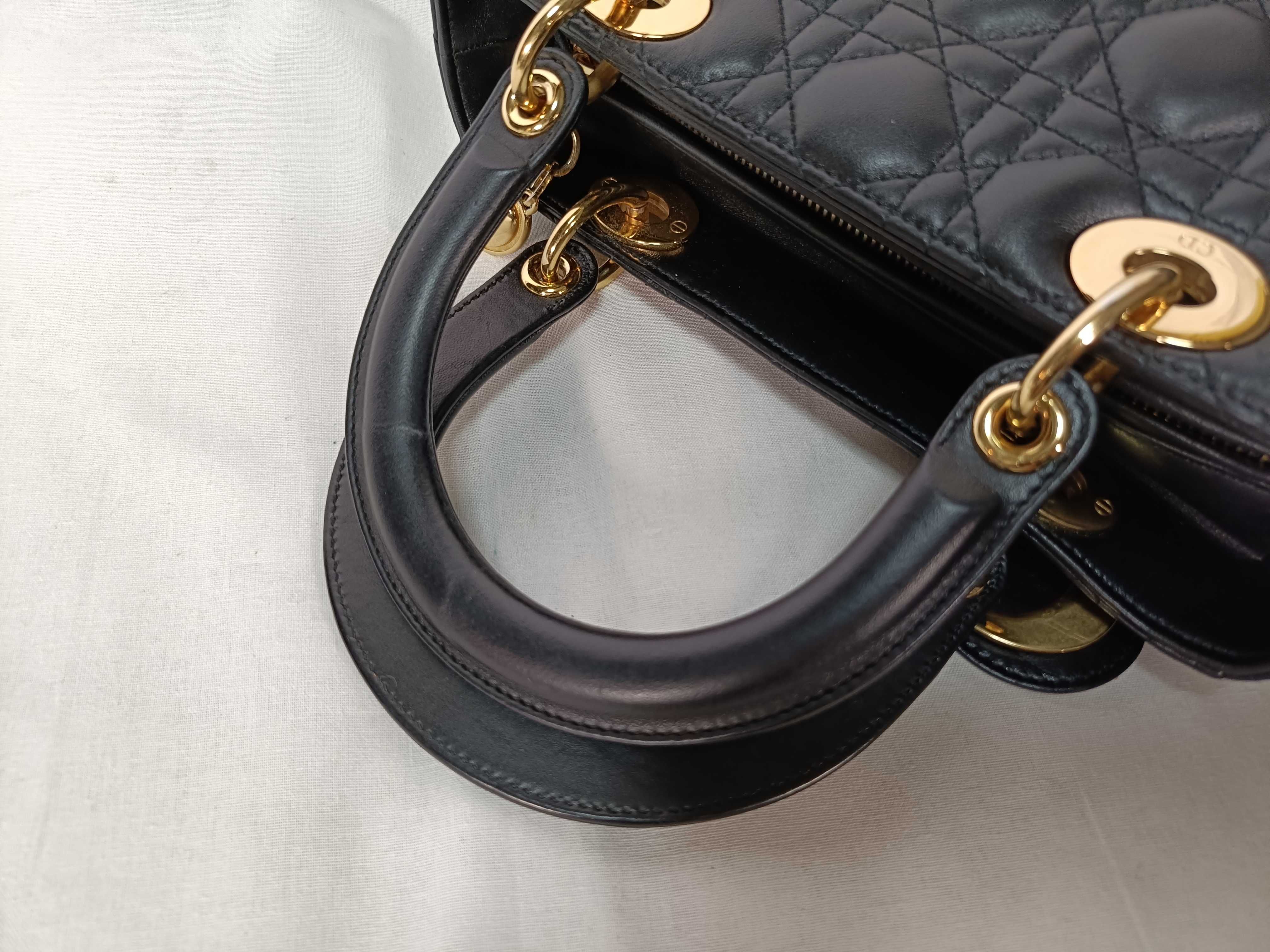 Lady Dior Black Cannage Lambskin Medium Handbag with Gold Hardware — view 6