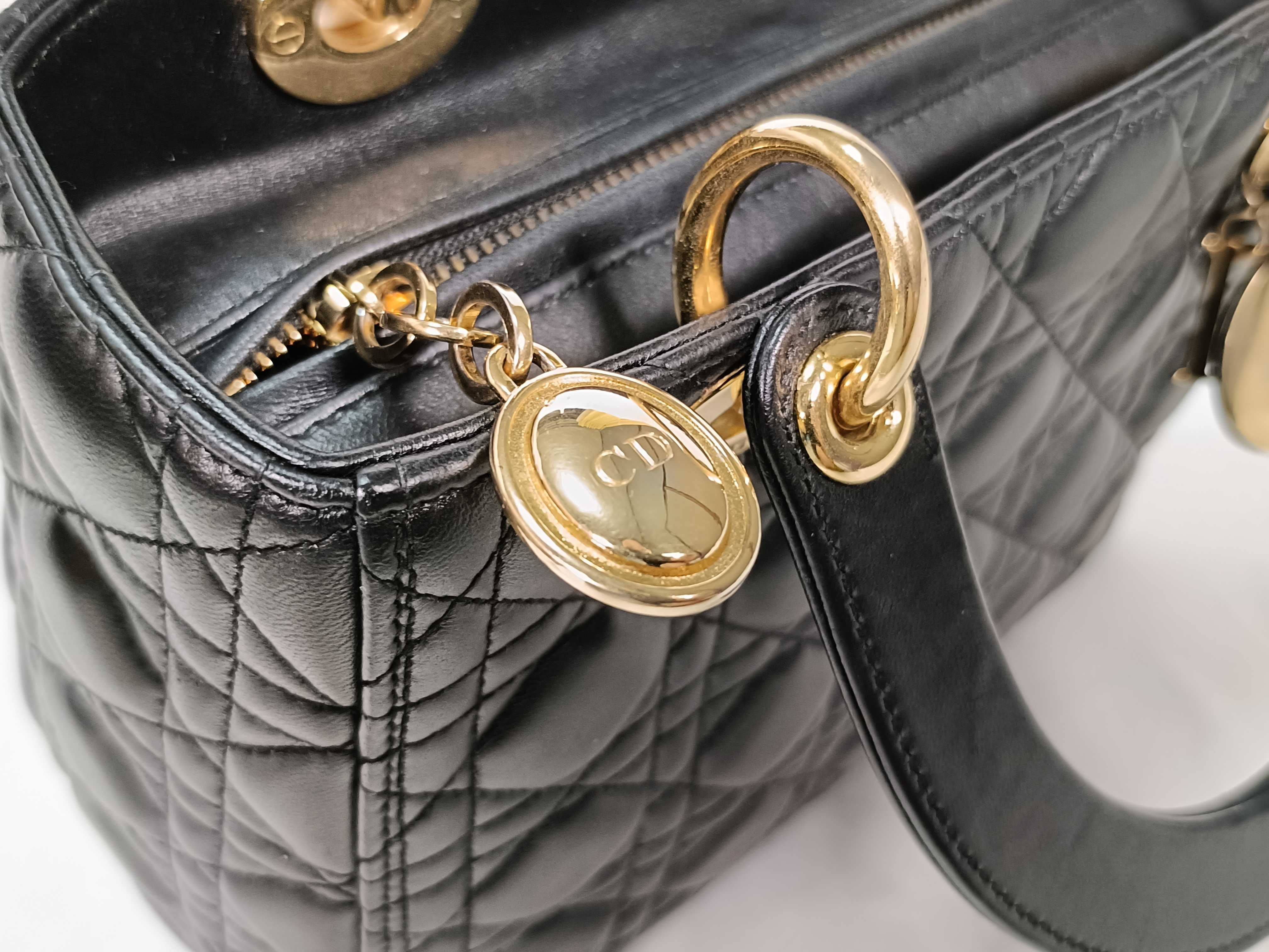 Lady Dior Black Cannage Lambskin Medium Handbag with Gold Hardware — view 10