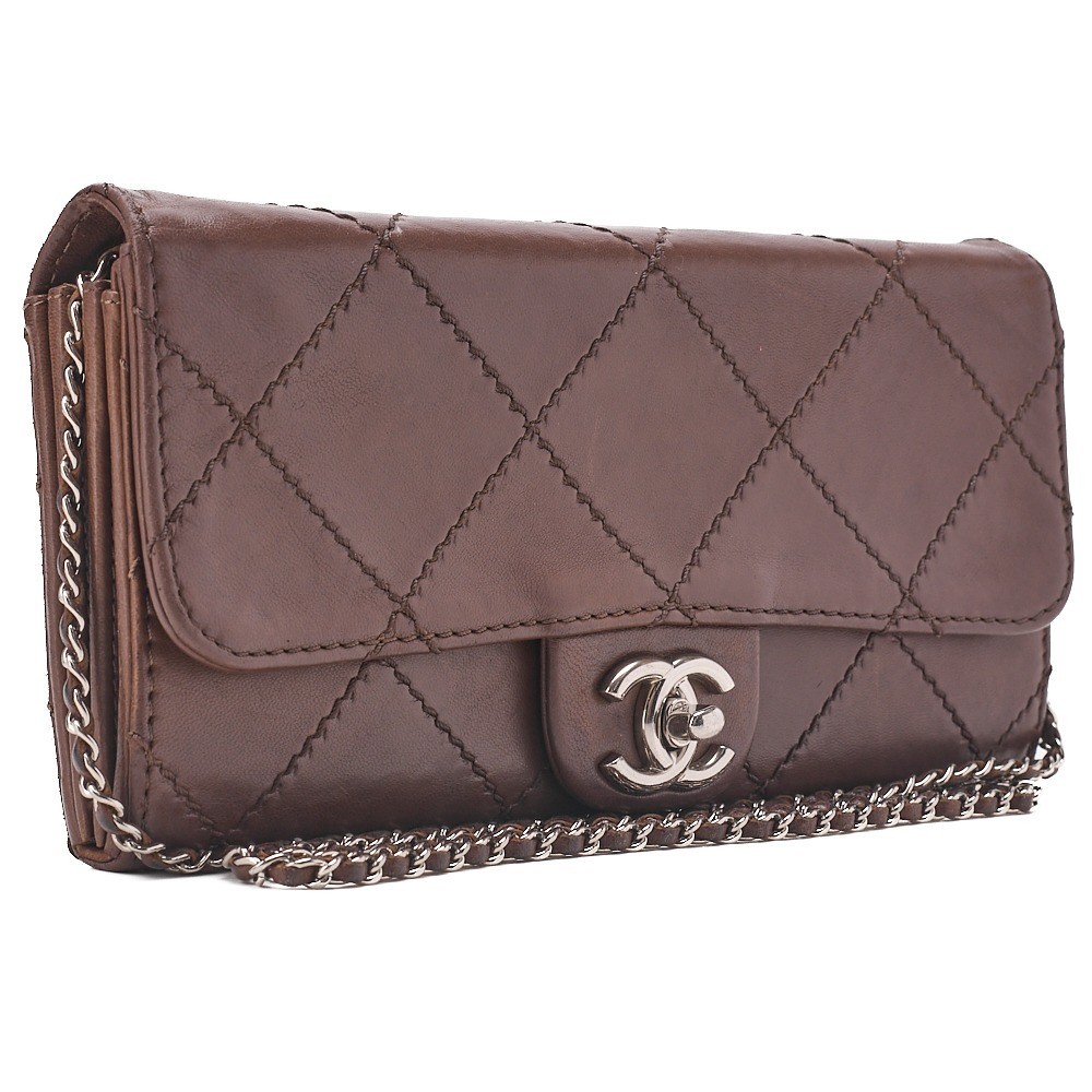 Calfskin Wild Stitch Chain Shoulder Bag, Brown — view 3