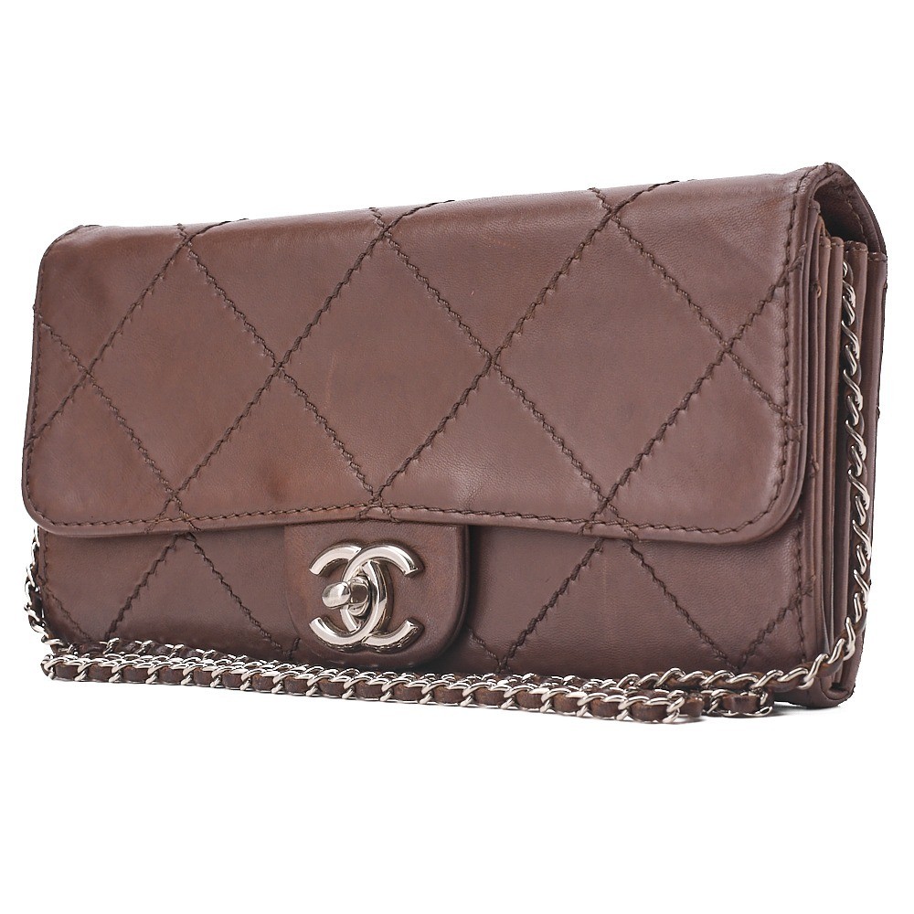 Calfskin Wild Stitch Chain Shoulder Bag, Brown — view 4