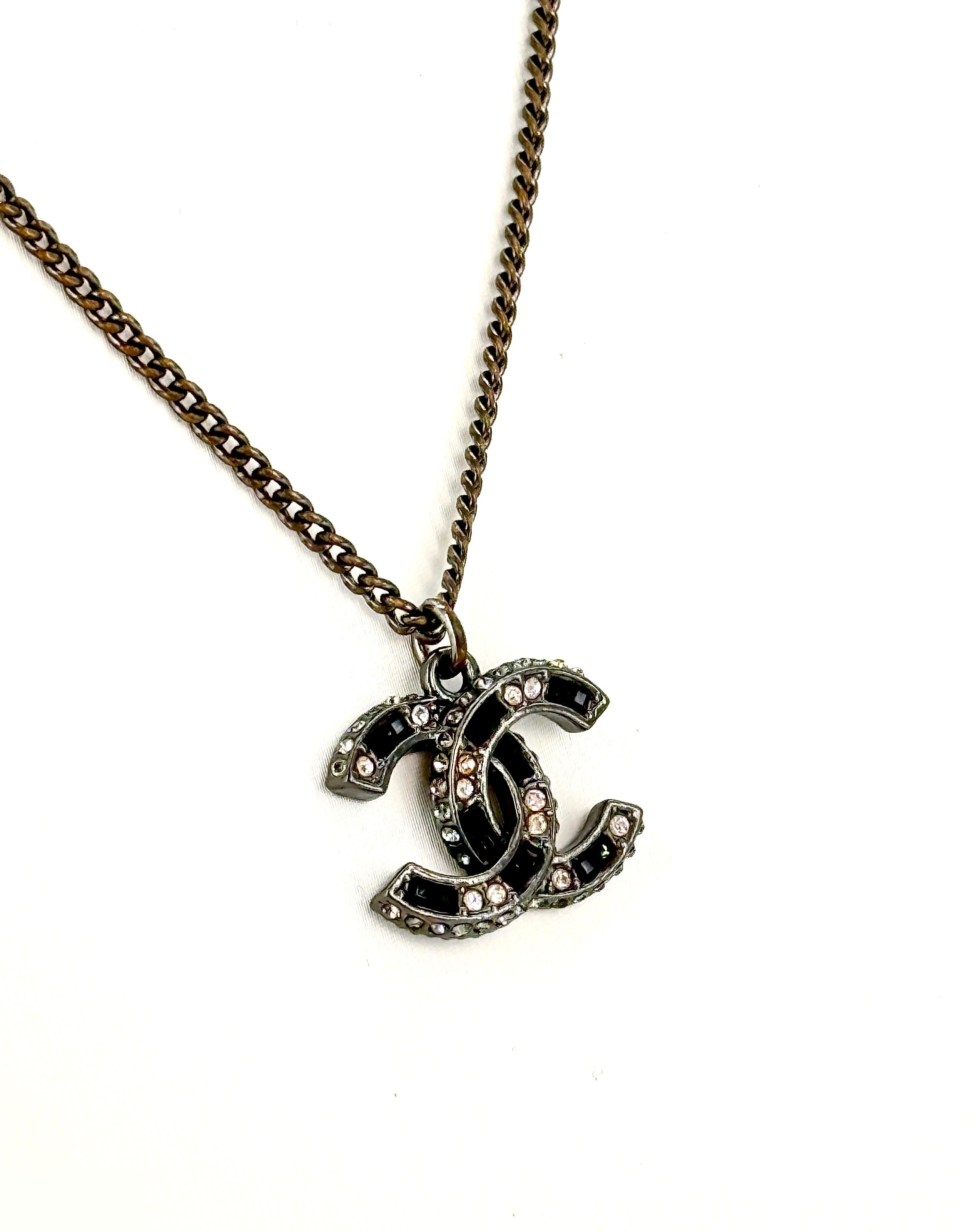 Coco Mark Rhinestone Necklace/Pendant - Black x Clear (Precious Metal) — view 2