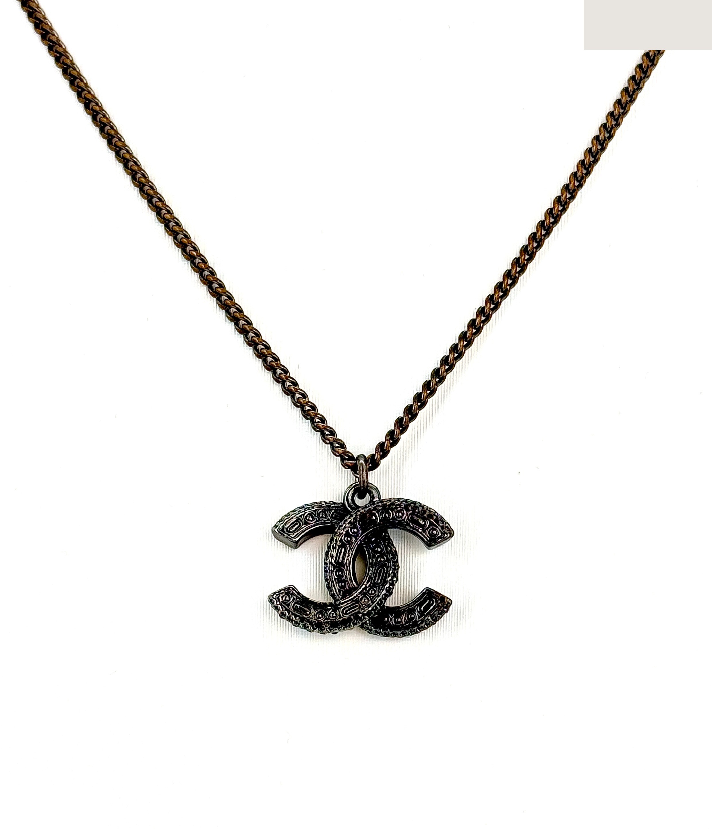 Coco Mark Rhinestone Necklace/Pendant - Black x Clear (Precious Metal) — view 3