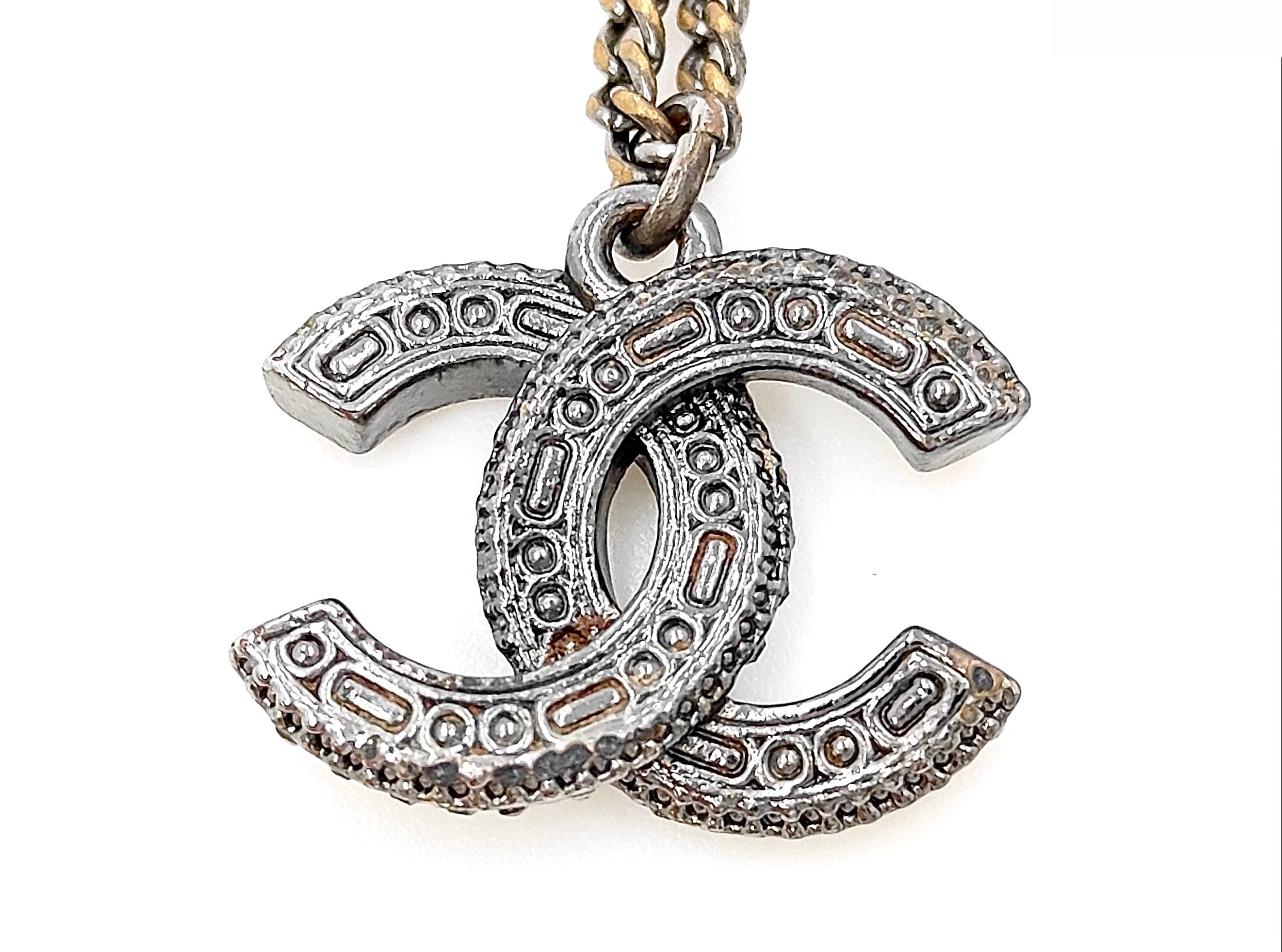 Coco Mark Rhinestone Necklace/Pendant - Black x Clear (Precious Metal) — view 4