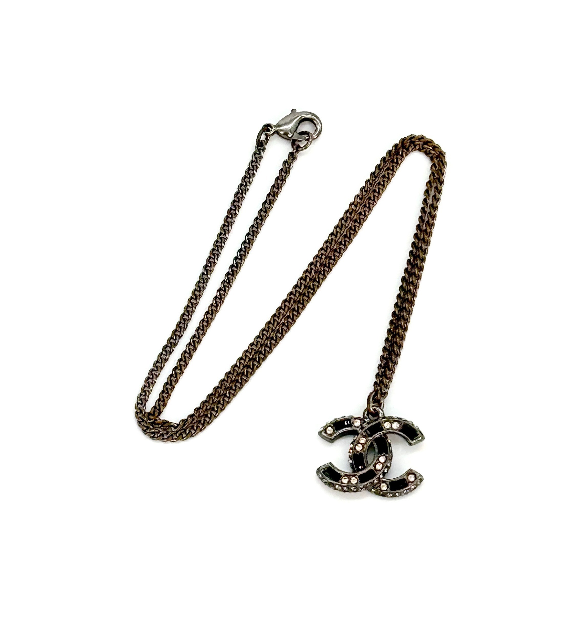 Coco Mark Rhinestone Necklace/Pendant - Black x Clear (Precious Metal) — view 5