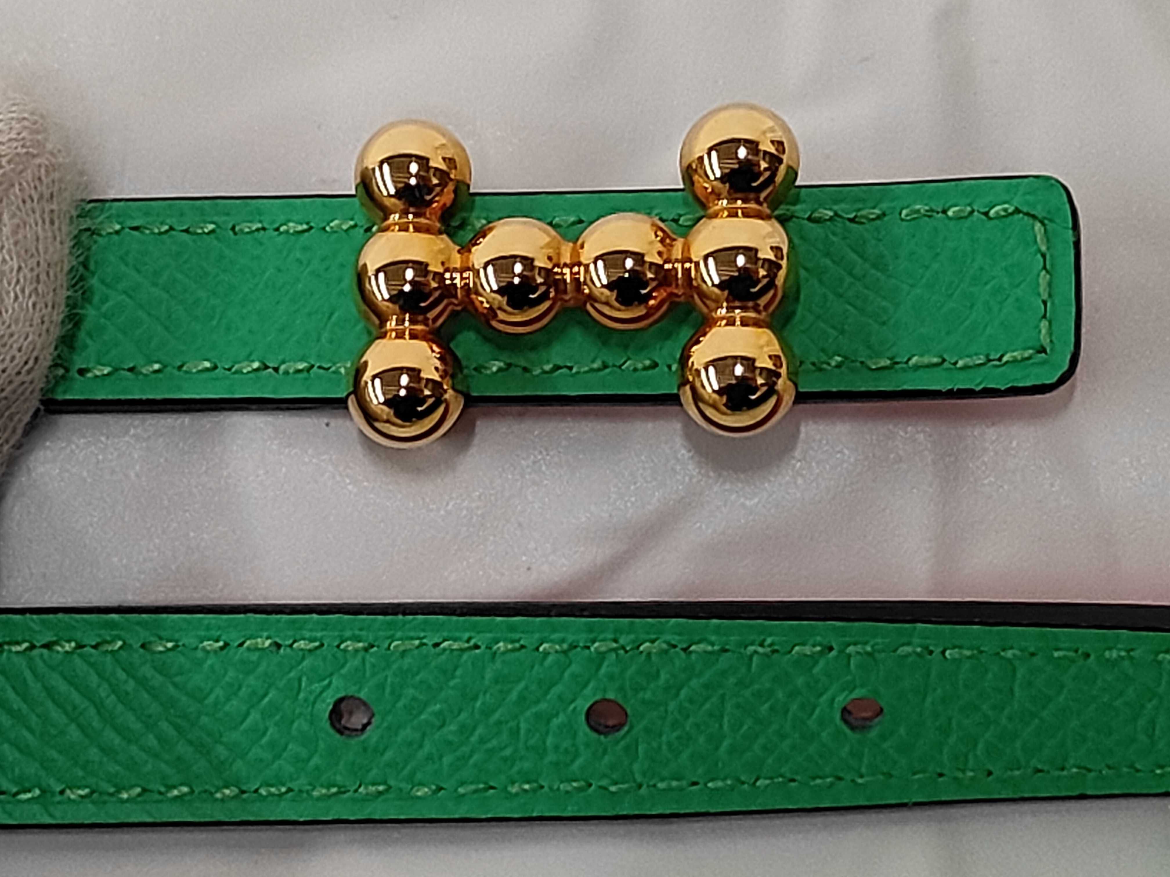 Pink Green Calfskin Reversible Belt (B Stamp) — view 4