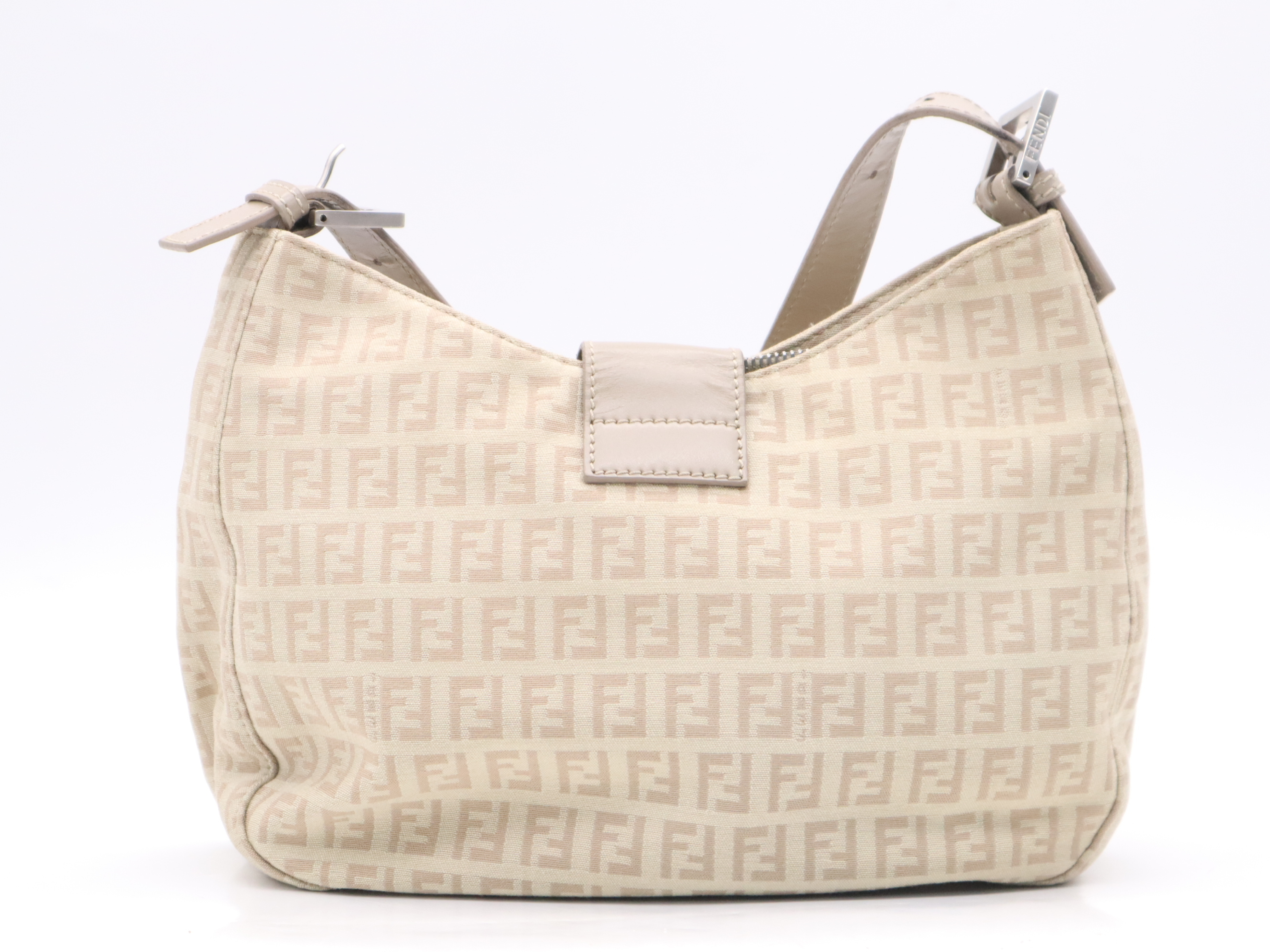 Canvas x Leather Zucchino Mamma Bucket White Silver Hardware Shoulder Bag — view 2