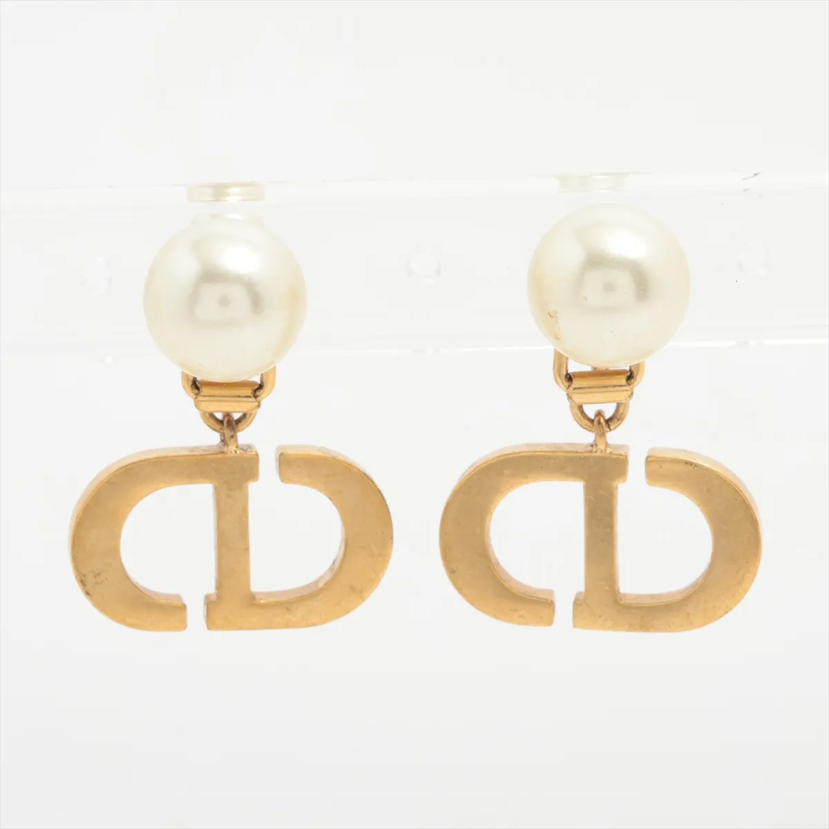 Tribales earrings (for both ears), gold-plated with faux pearls. Shows signs of wear including — view 2