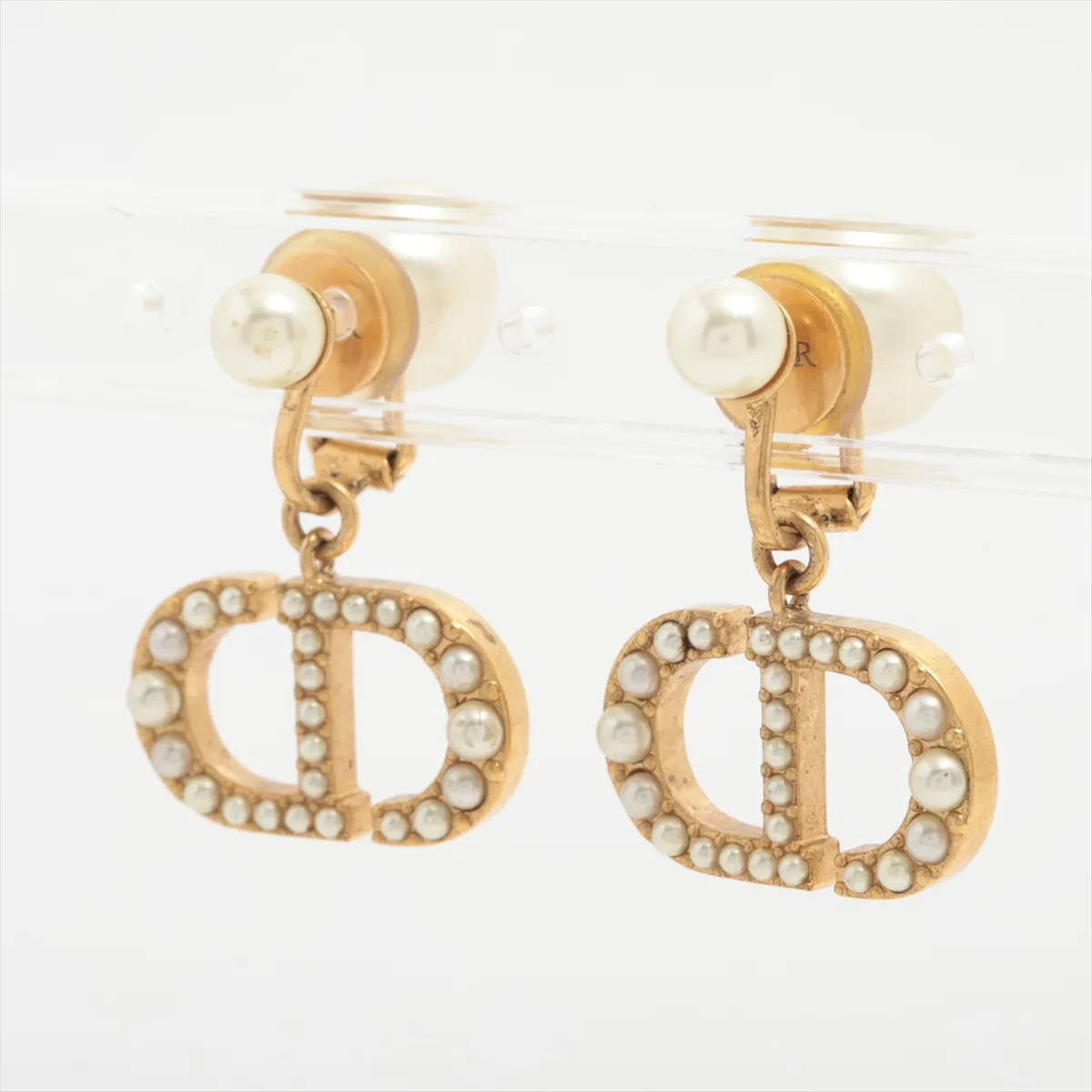 Tribales earrings (for both ears), gold-plated with faux pearls. Shows signs of wear including — view 3