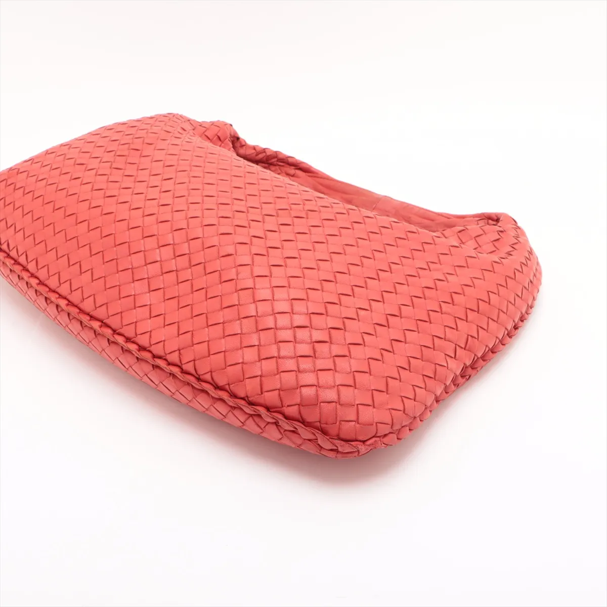 Intrecciato Hobo Leather Shoulder Bag, Red — view 3