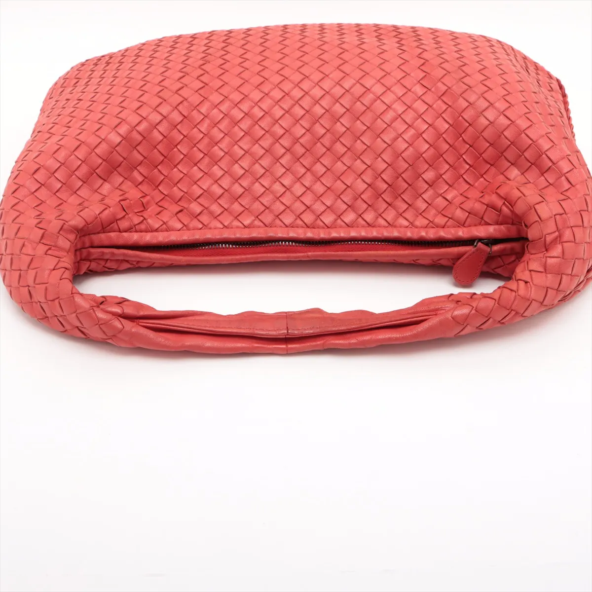 Intrecciato Hobo Leather Shoulder Bag, Red — view 5