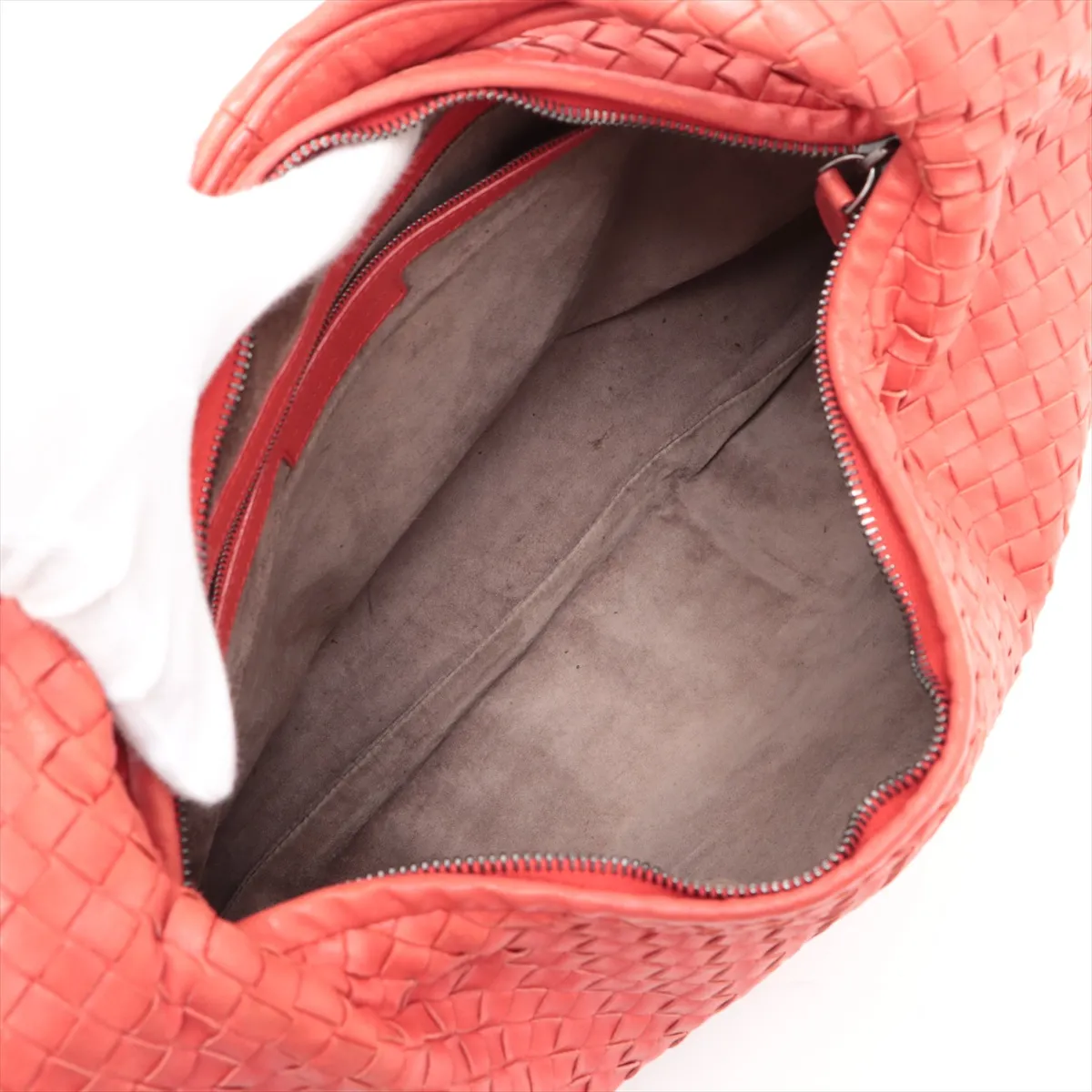 Intrecciato Hobo Leather Shoulder Bag, Red — view 7