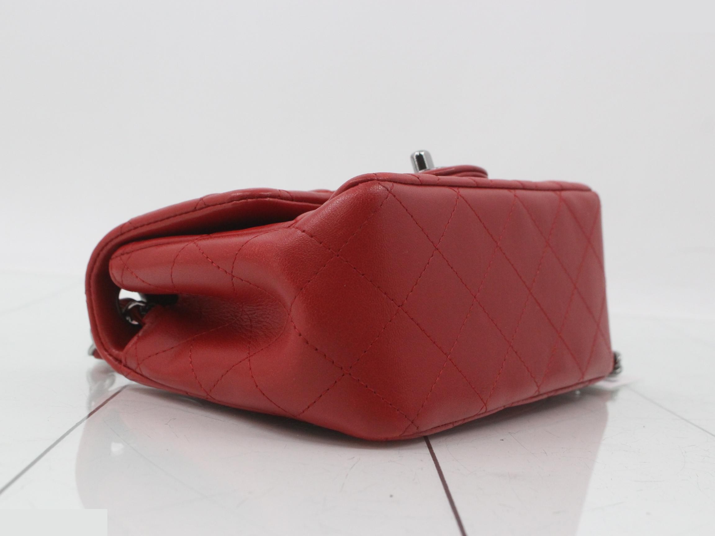 Matelassé Lambskin Chain Shoulder Bag, W16, Red — view 5