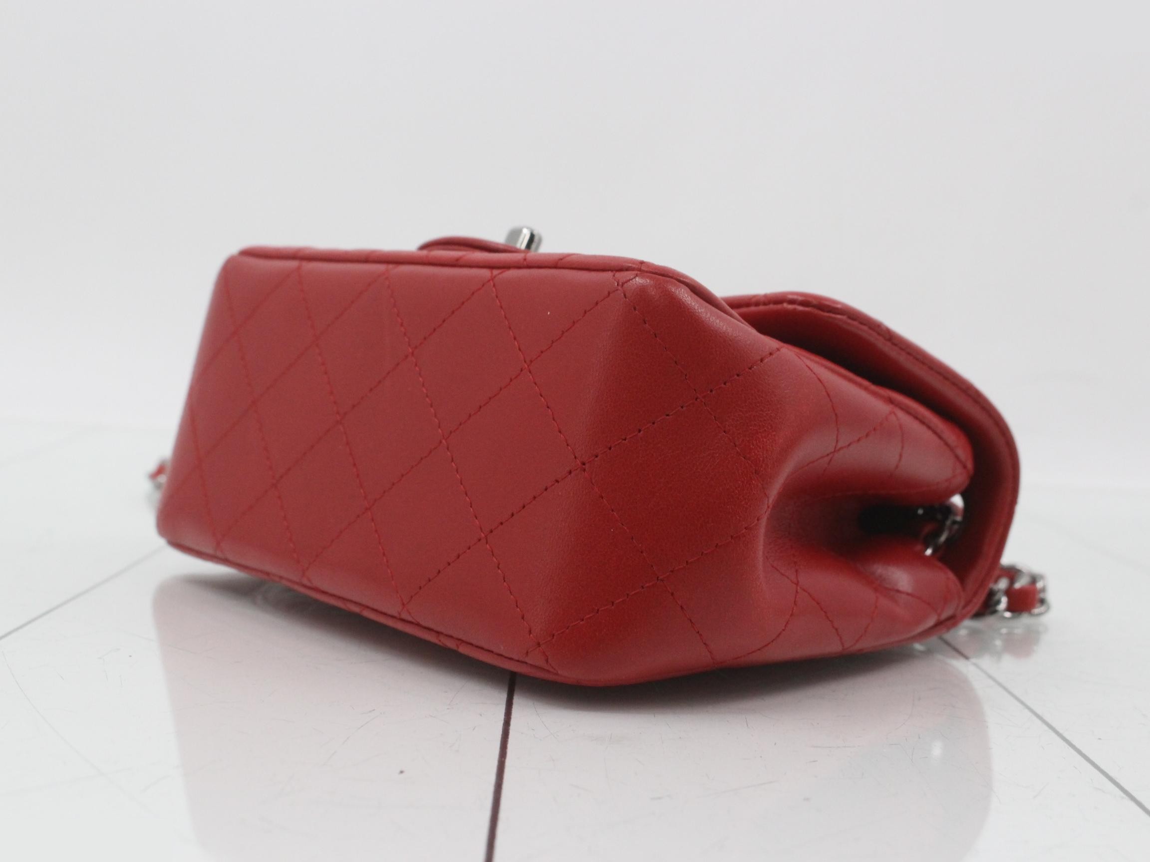 Matelassé Lambskin Chain Shoulder Bag, W16, Red — view 6