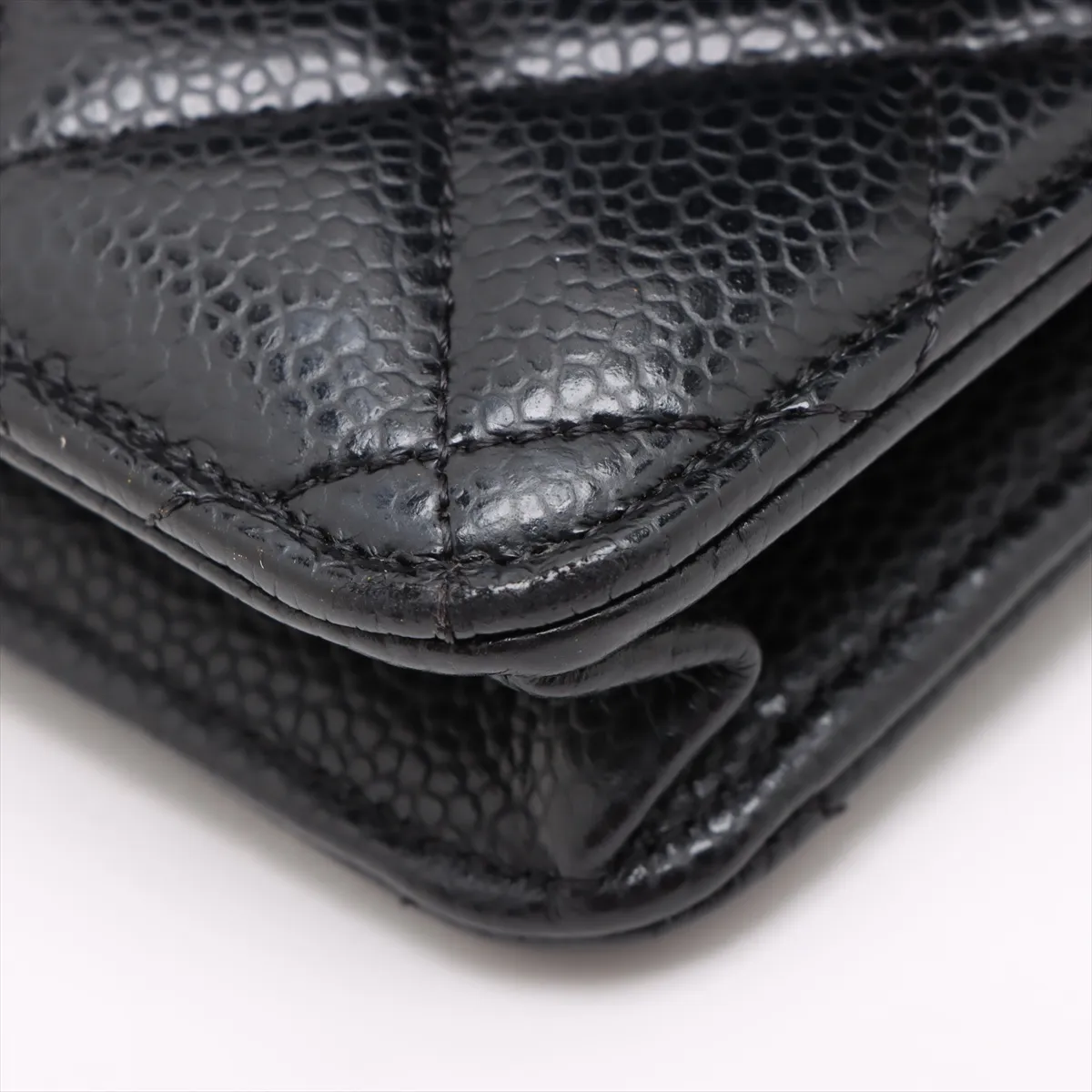 Matelasse caviar skin chain wallet black silver hardware UU50XEJK random plate — view 13