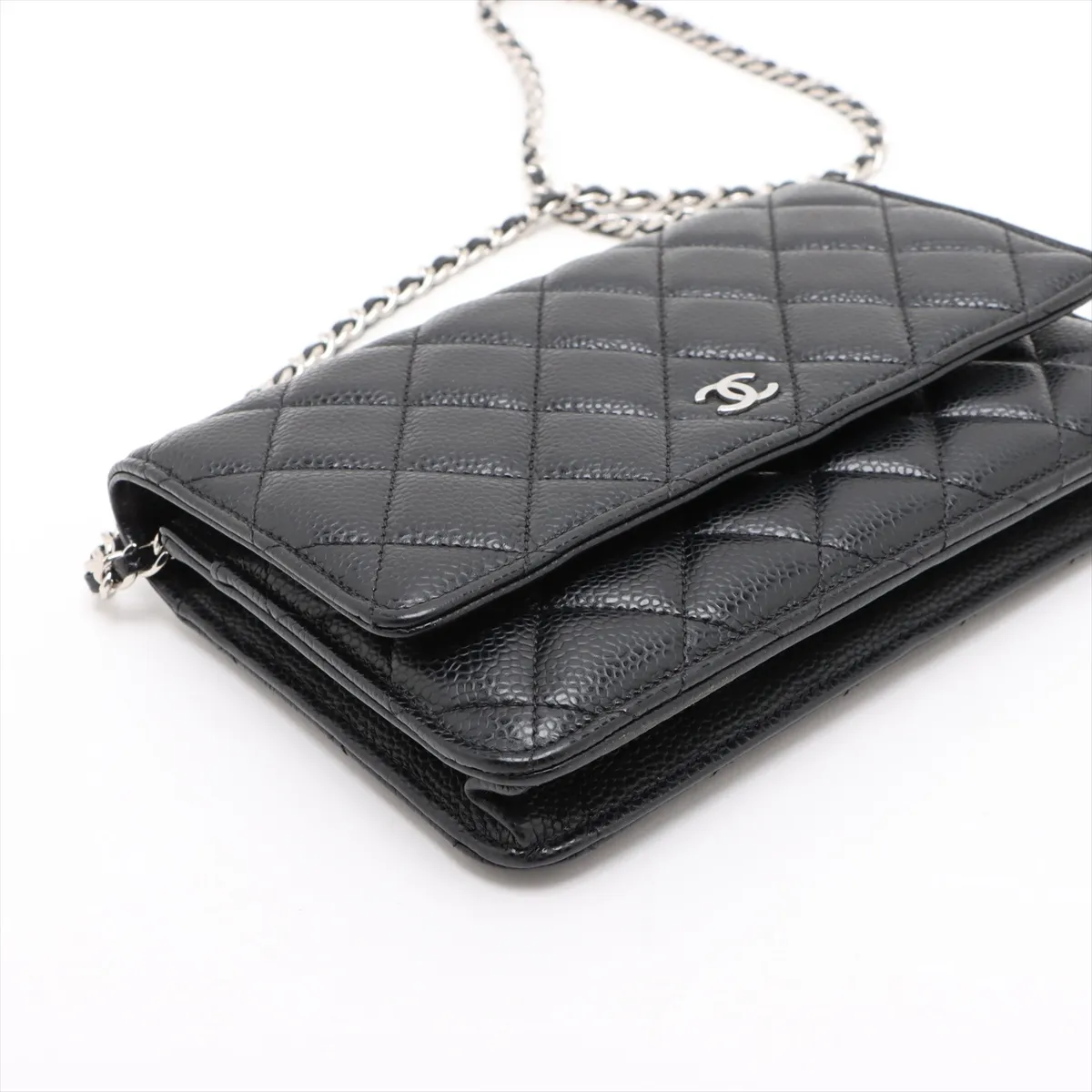 Matelasse caviar skin chain wallet black silver hardware UU50XEJK random plate — view 4